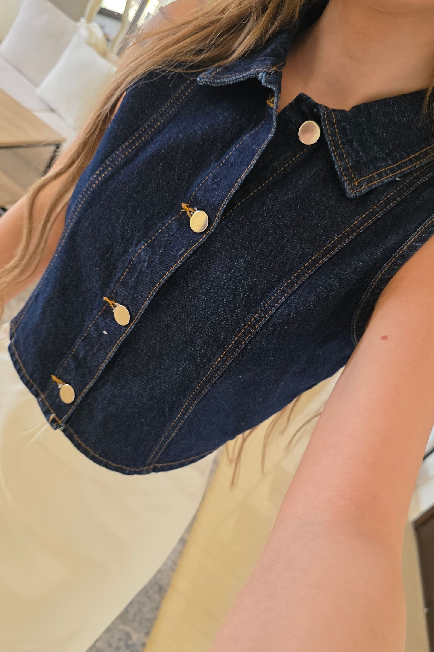 Hailey Cropped Denim Vest