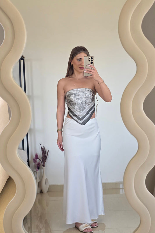 Mavie Satin Maxi Skirt – White