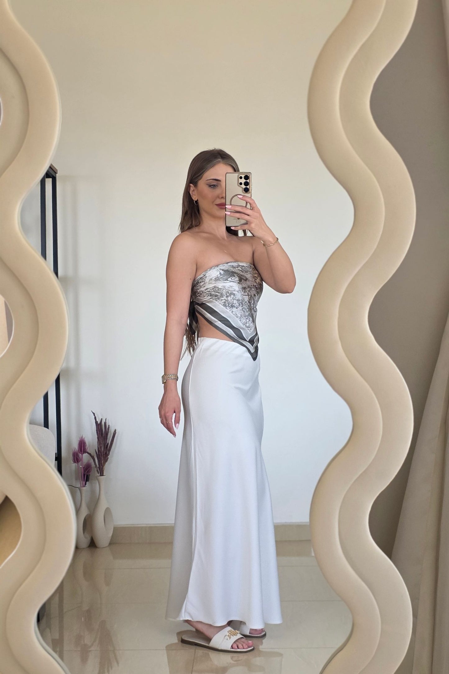 Mavie Satin Maxi Skirt – White