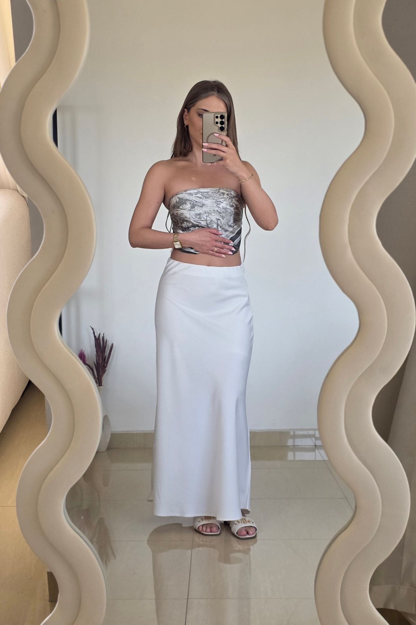 Mavie Satin Maxi Skirt – White