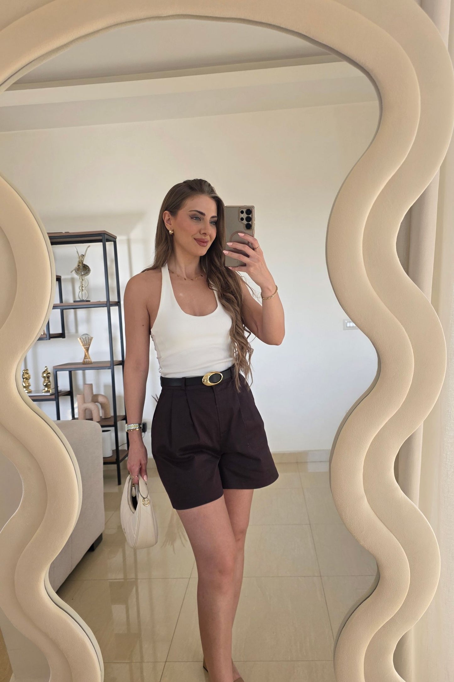 Sabrina Belted Shorts – Brown