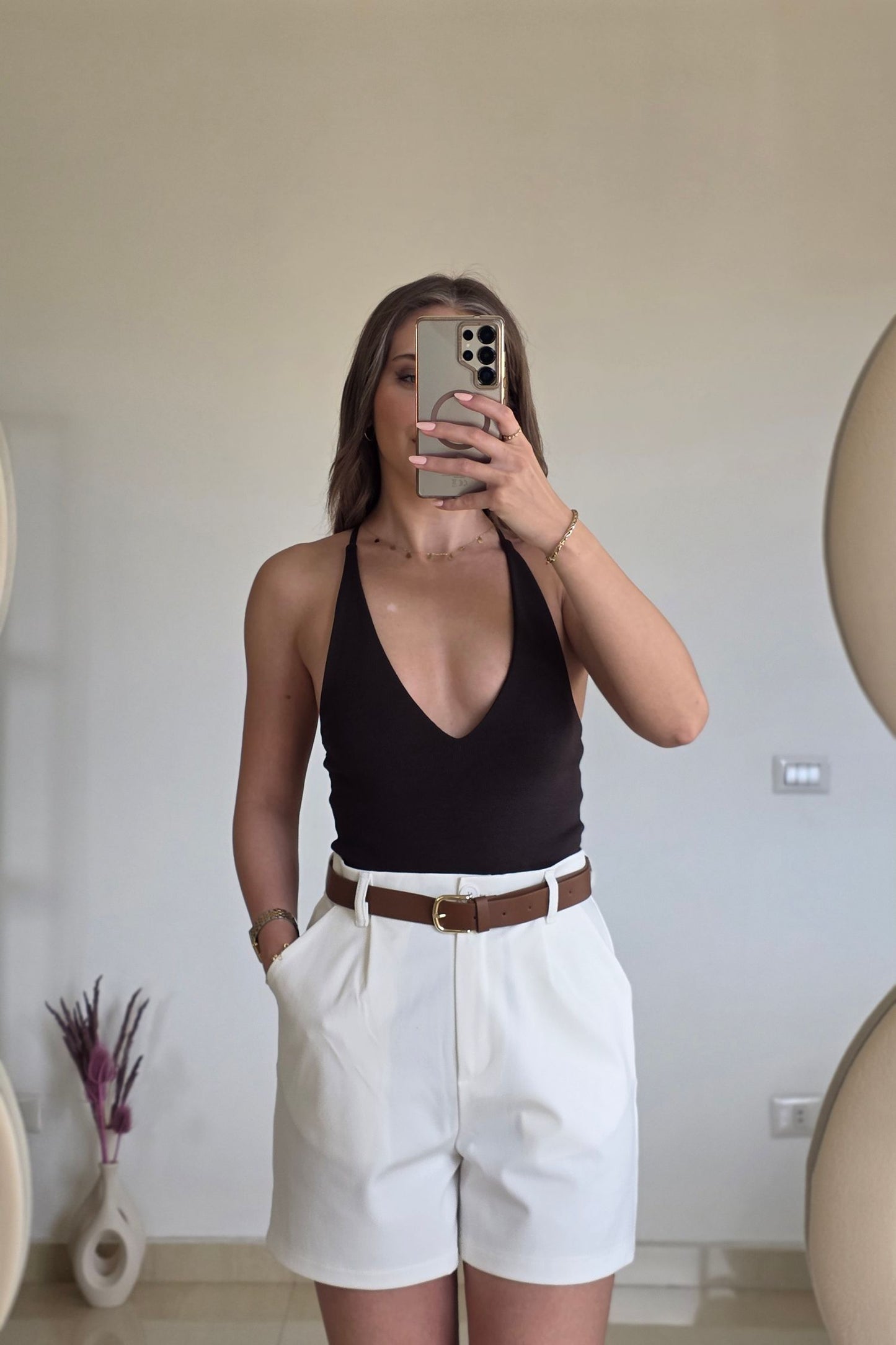 Estelle Belted Shorts – White