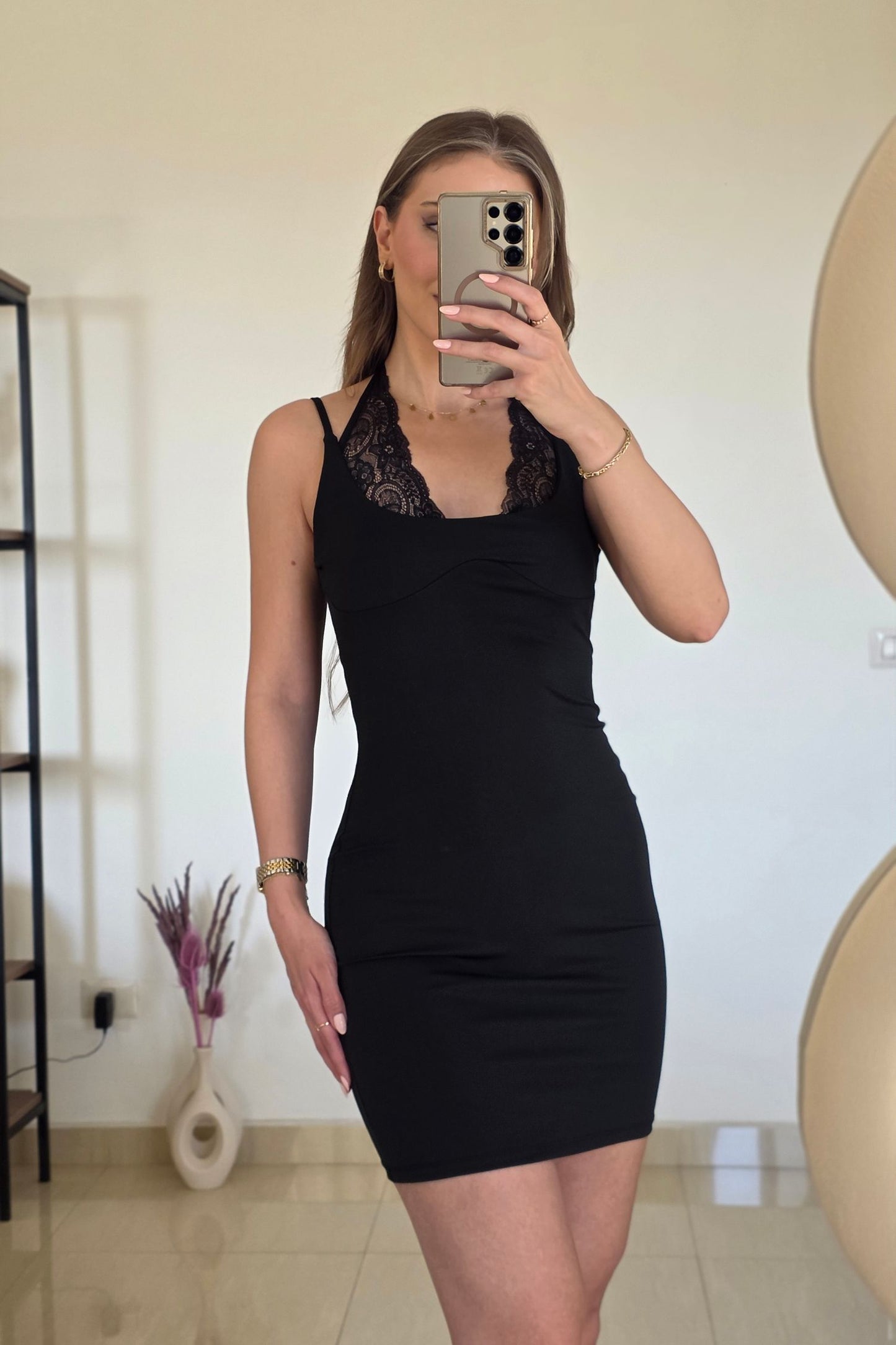 Lacey Mini Dress – Black