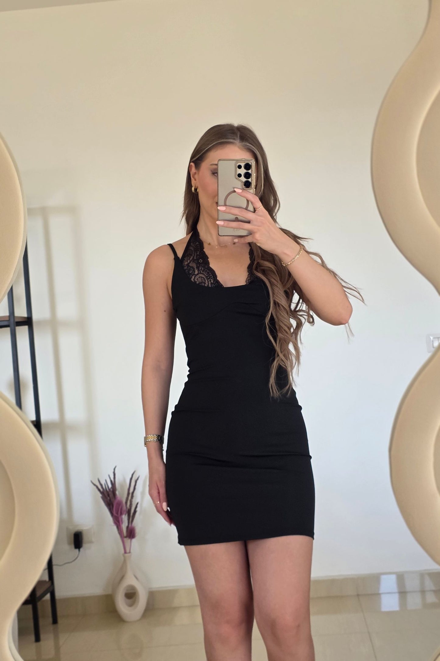 Lacey Mini Dress – Black