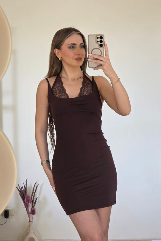 Lacey Mini Dress – Brown