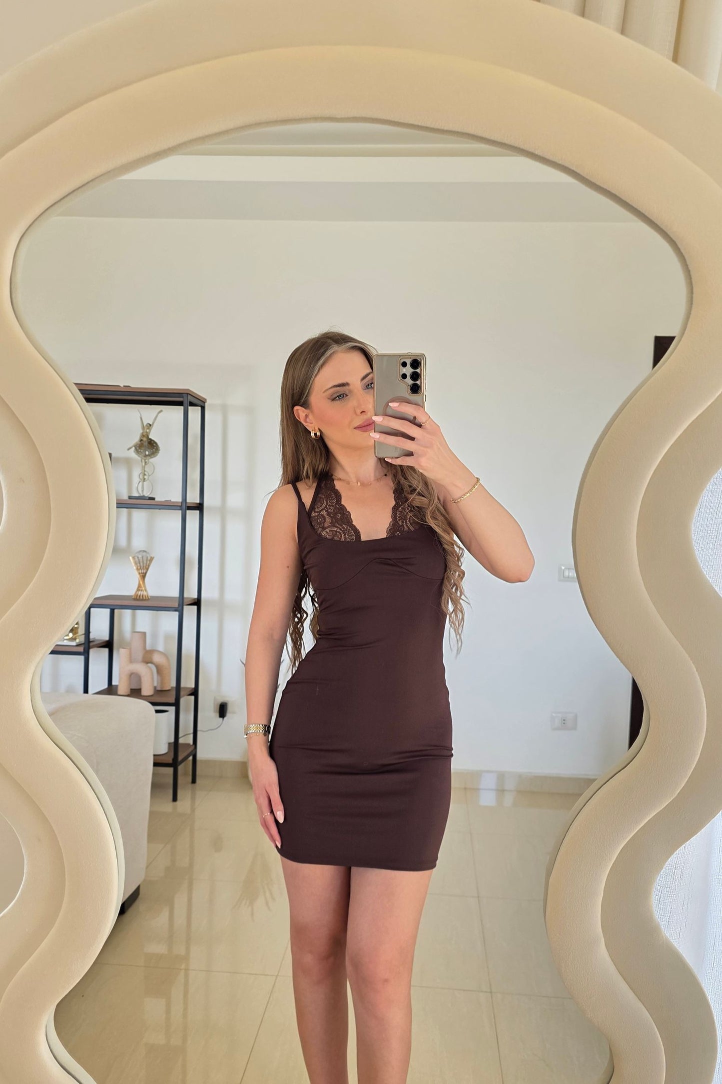 Lacey Mini Dress – Brown