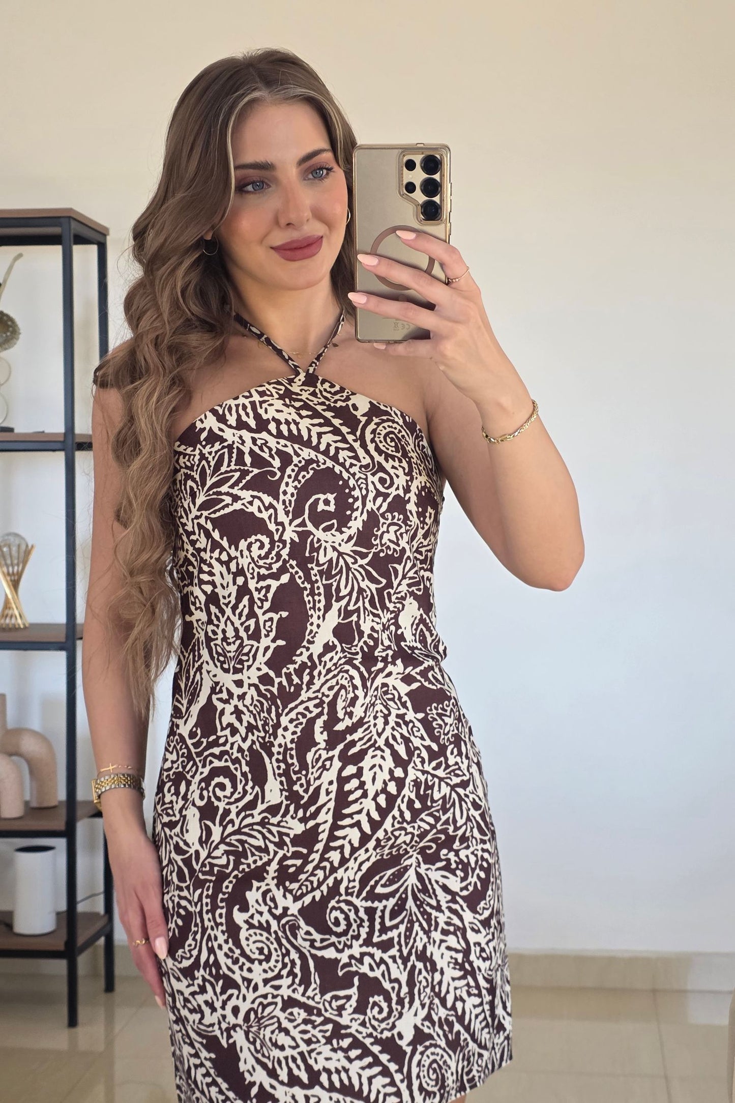 Vivian Mini Dress – Brown Print