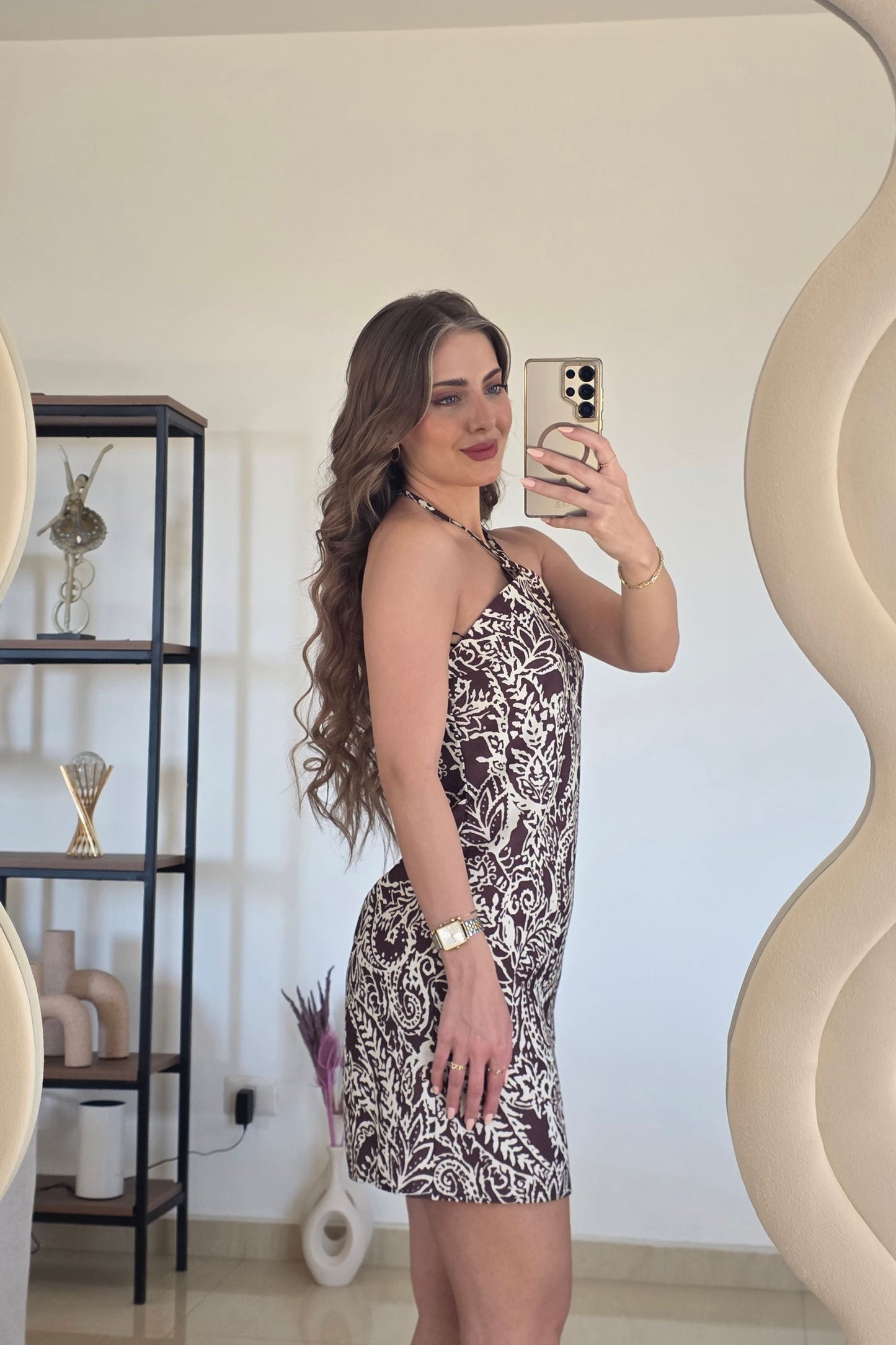 Vivian Mini Dress – Brown Print