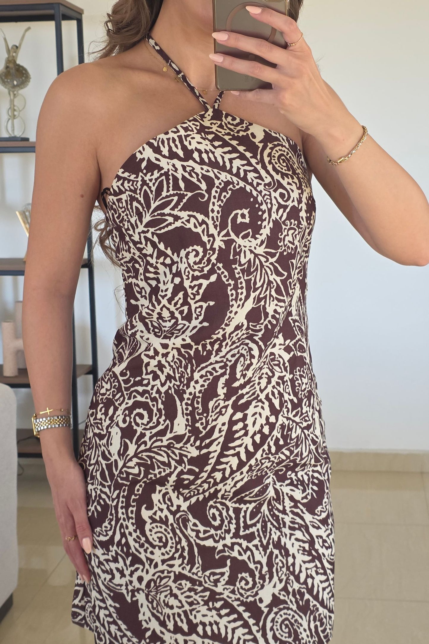 Vivian Mini Dress – Brown Print