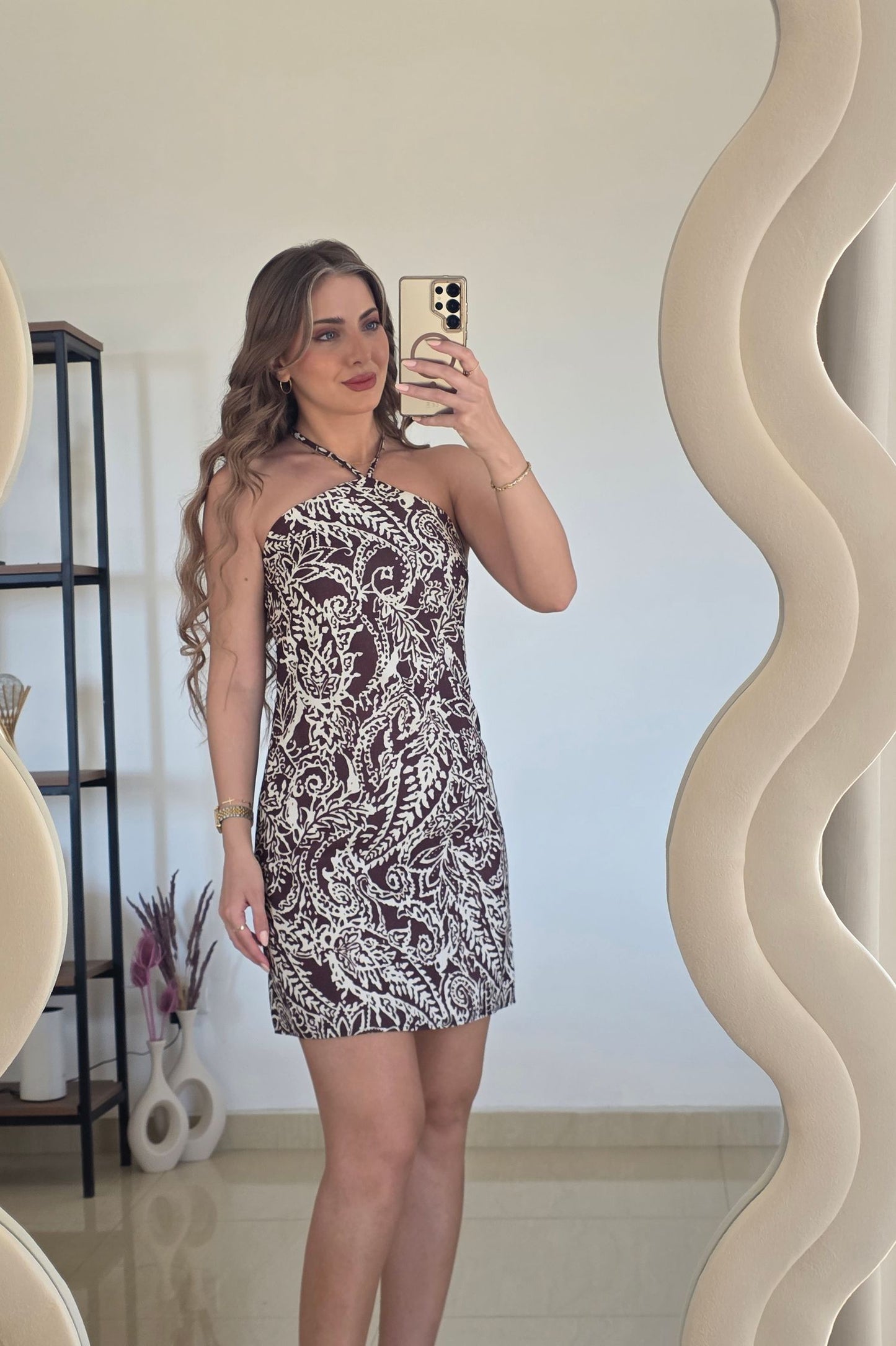 Vivian Mini Dress – Brown Print