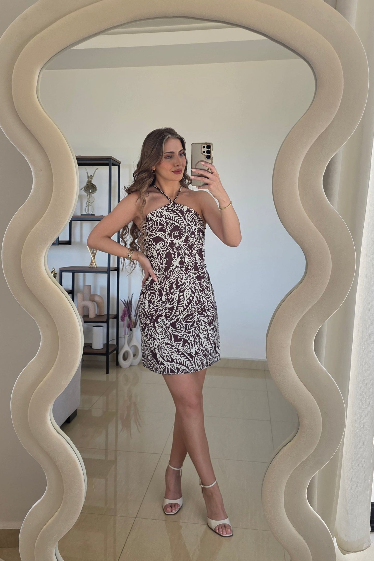 Vivian Mini Dress – Brown Print