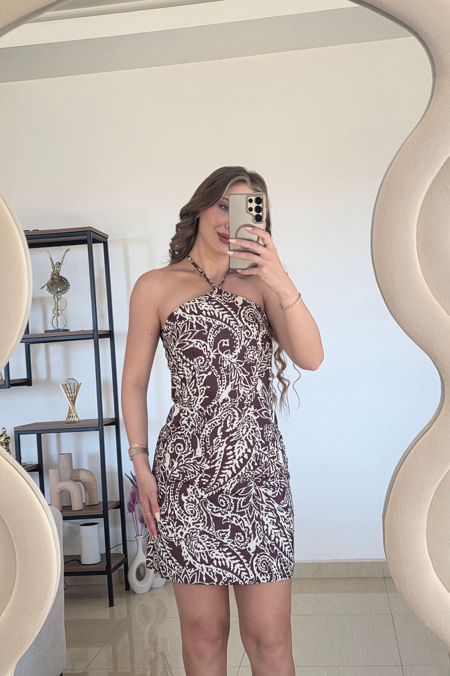 Vivian Mini Dress – Brown Print