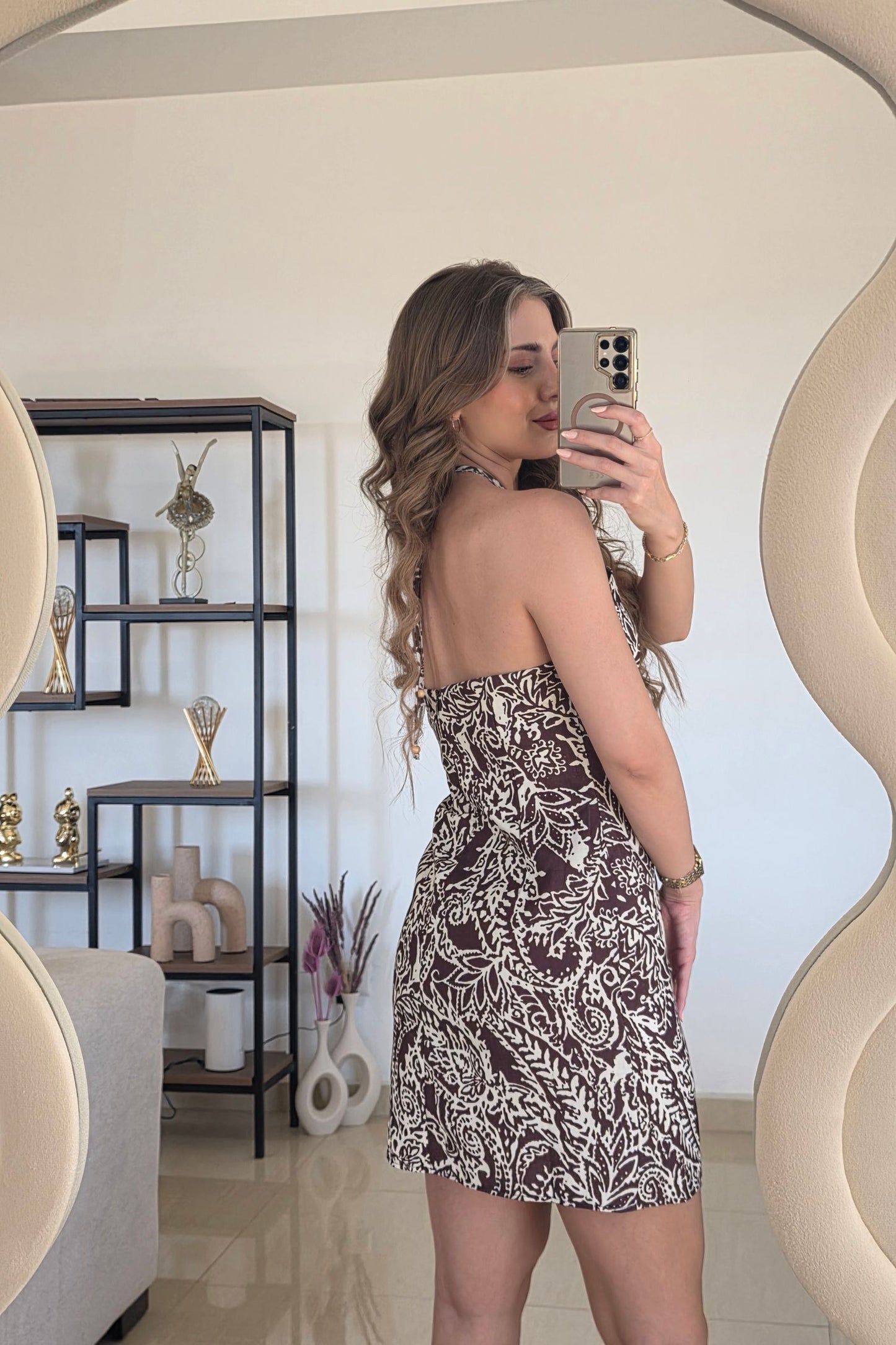 Vivian Mini Dress – Brown Print