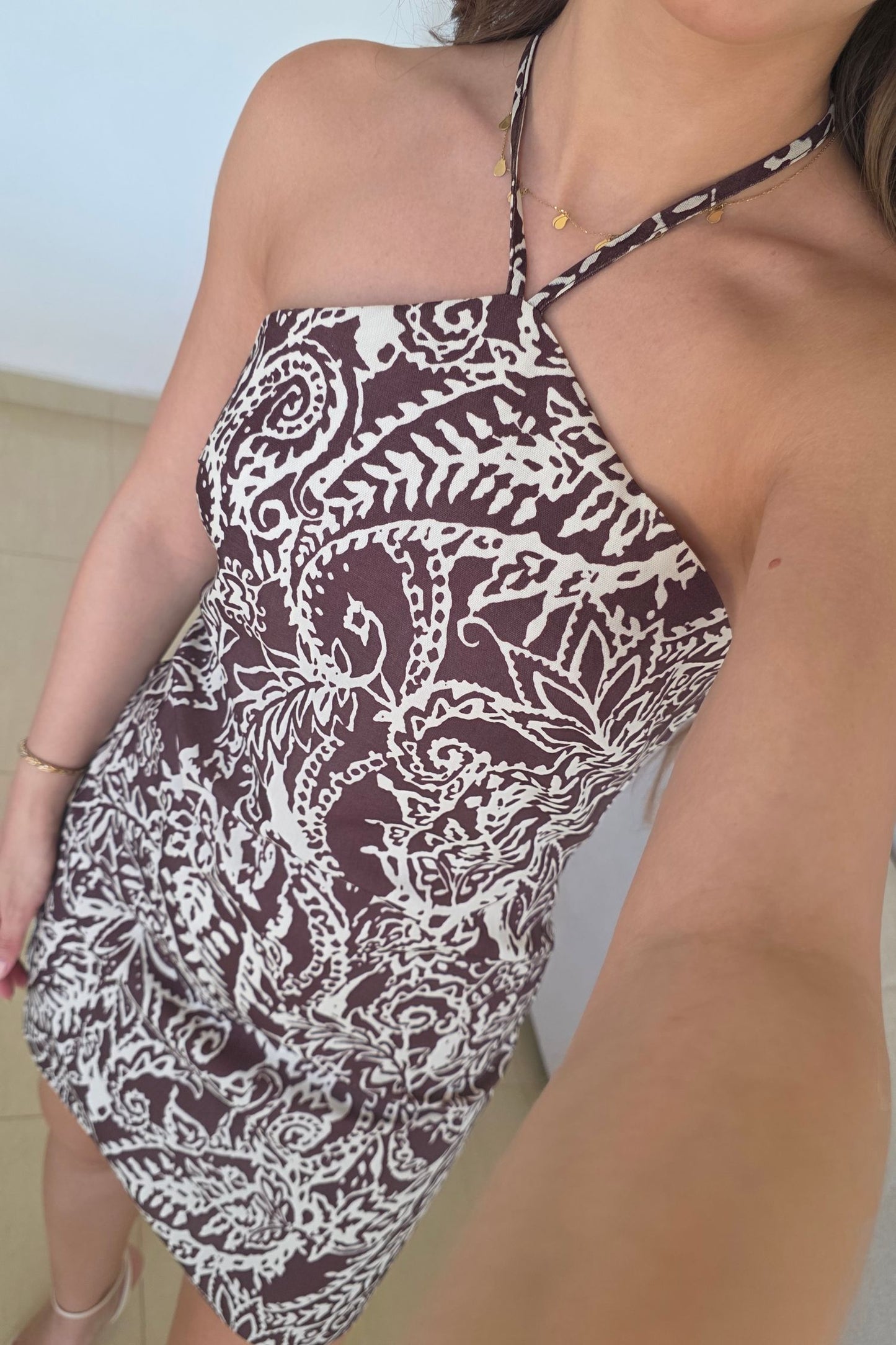 Vivian Mini Dress – Brown Print