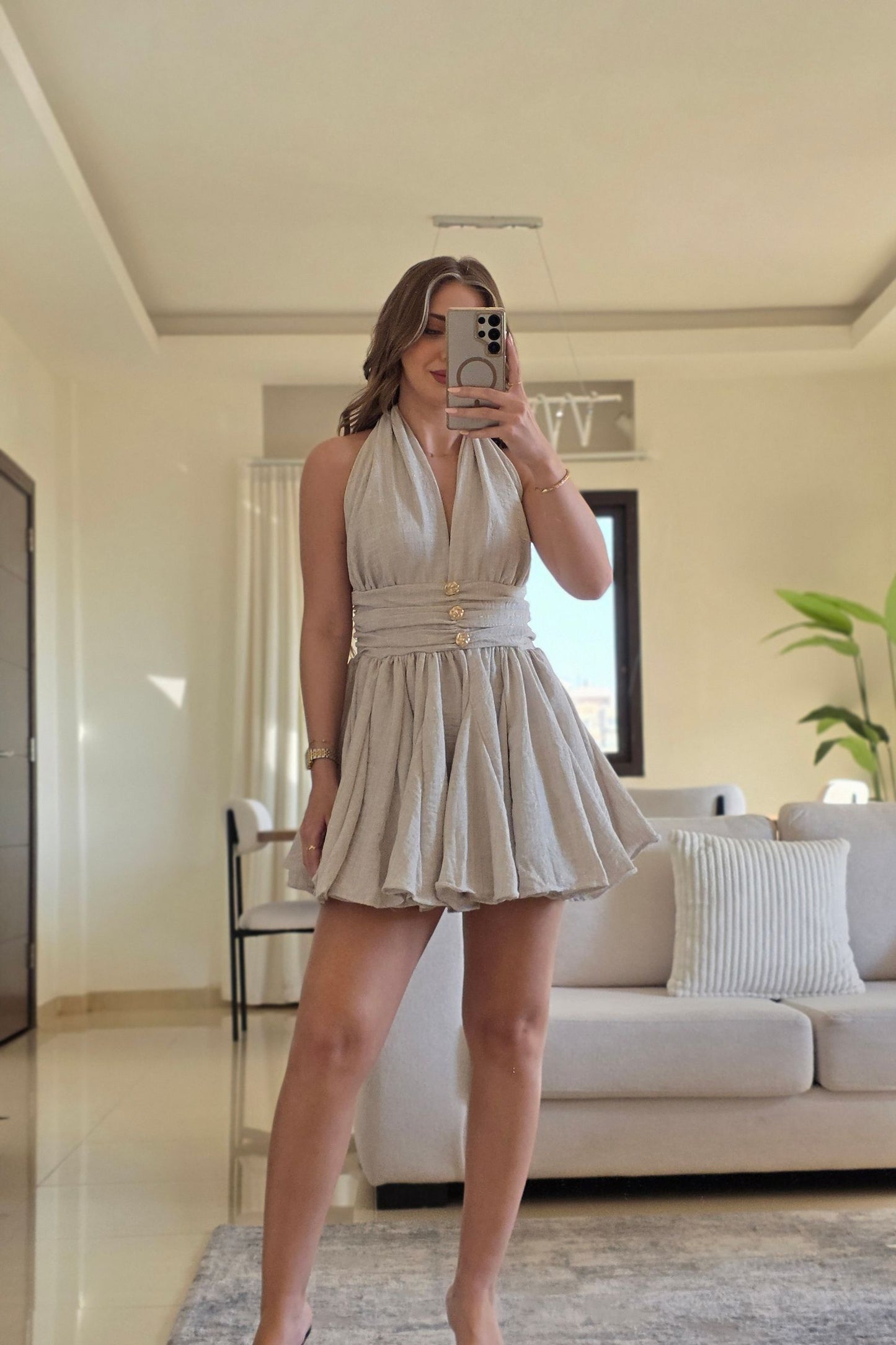 Eliana Mini Dress – Beige