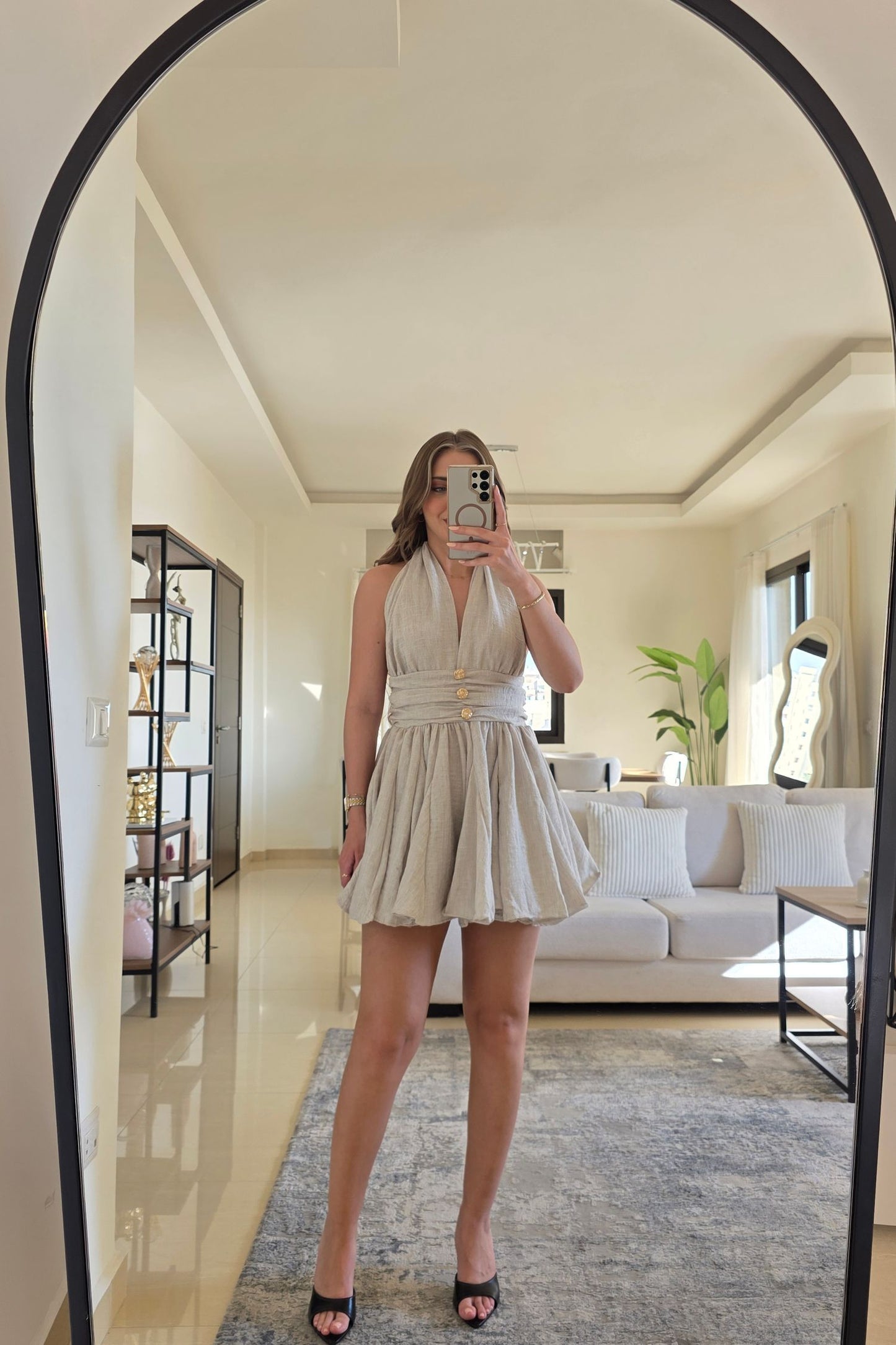 Eliana Mini Dress – Beige