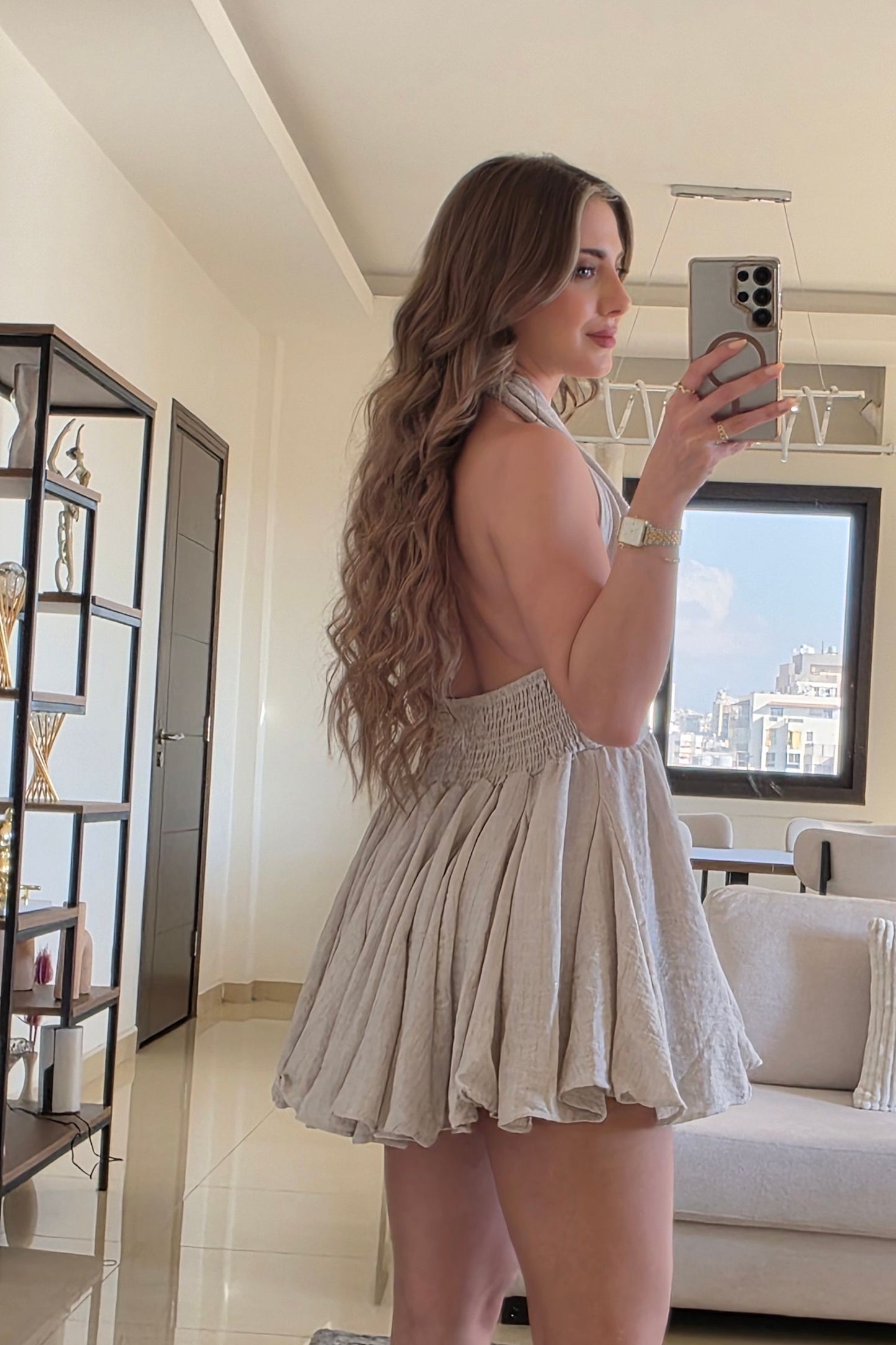 Eliana Mini Dress – Beige