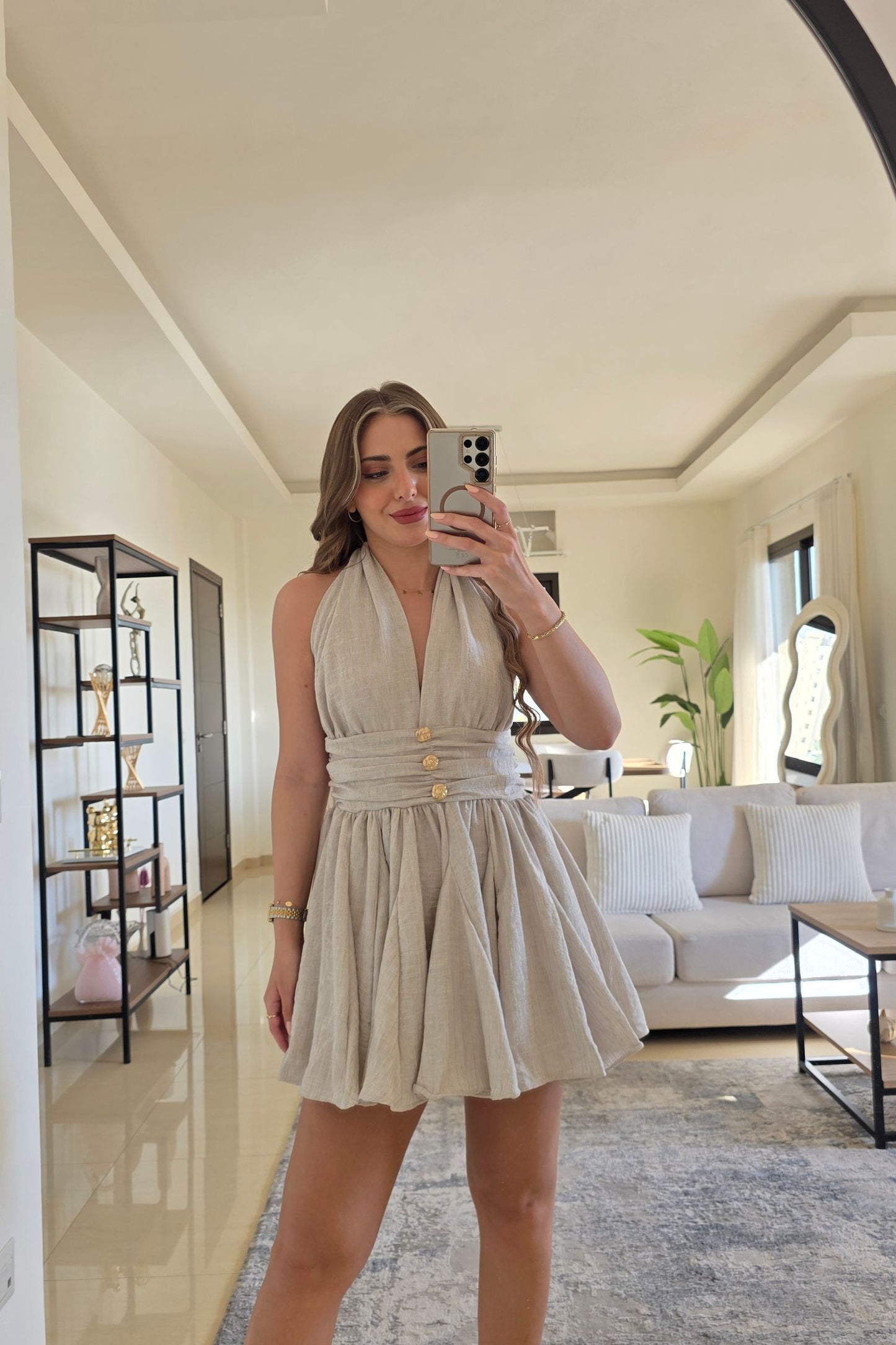 Eliana Mini Dress – Beige