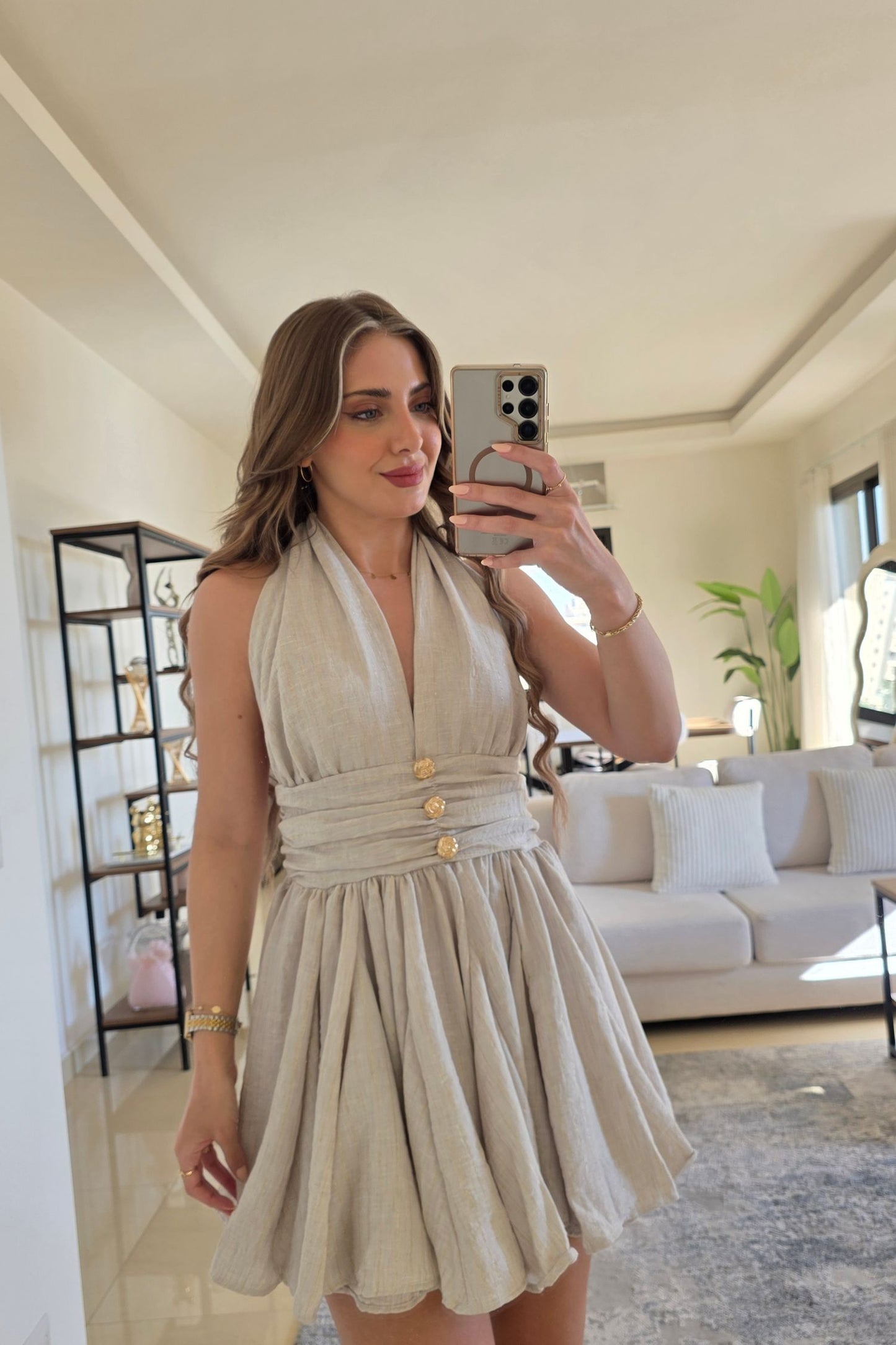 Eliana Mini Dress – Beige
