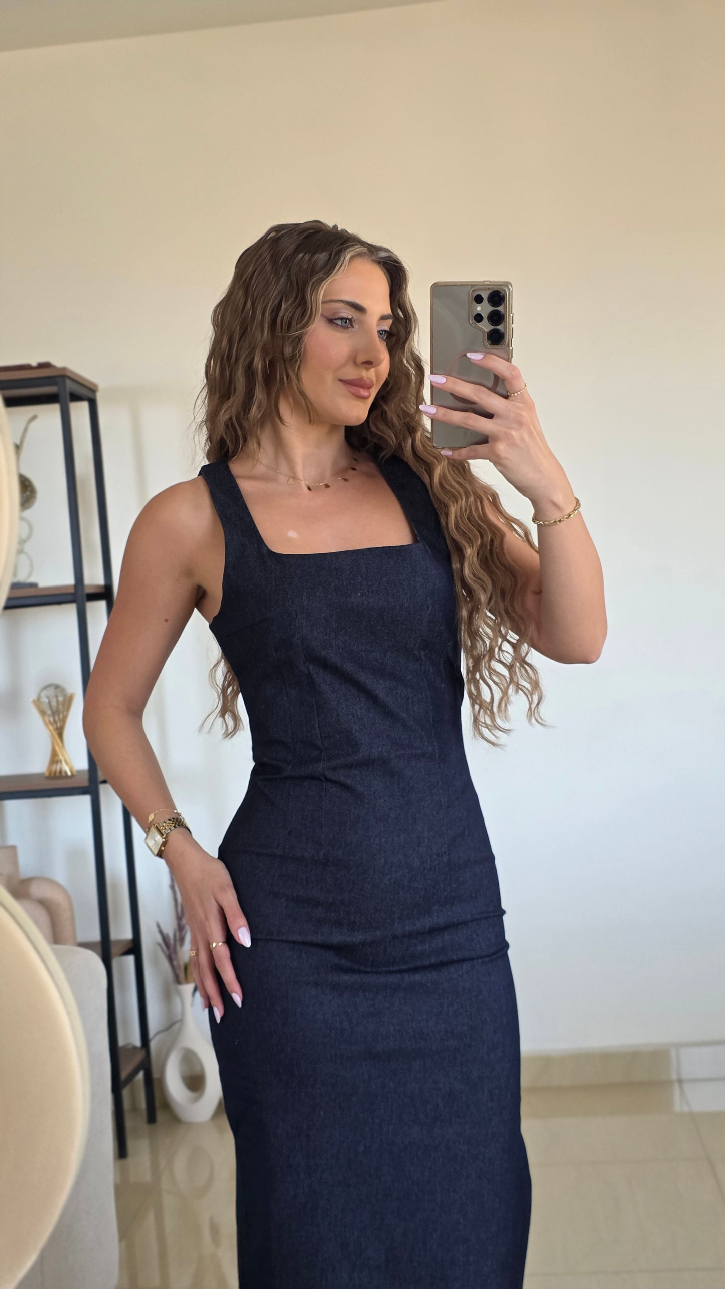 Margot Denim Midi Dress – Dark Blue
