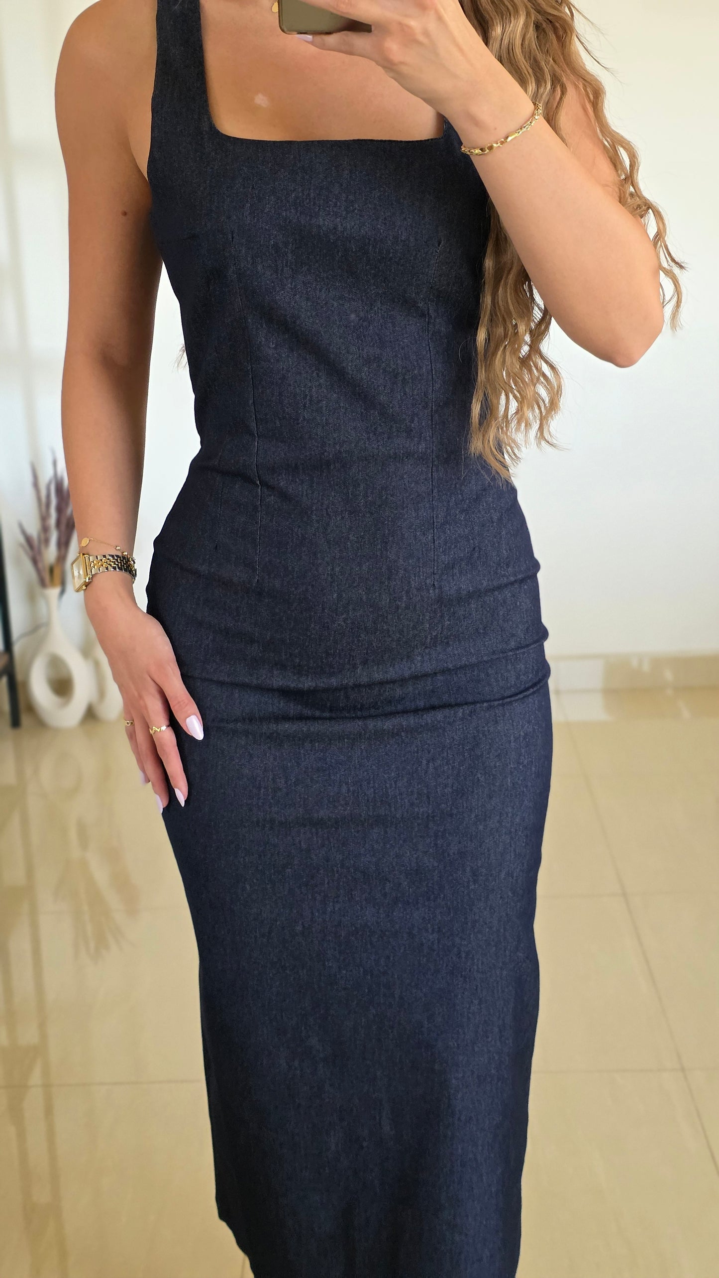 Margot Denim Midi Dress – Dark Blue