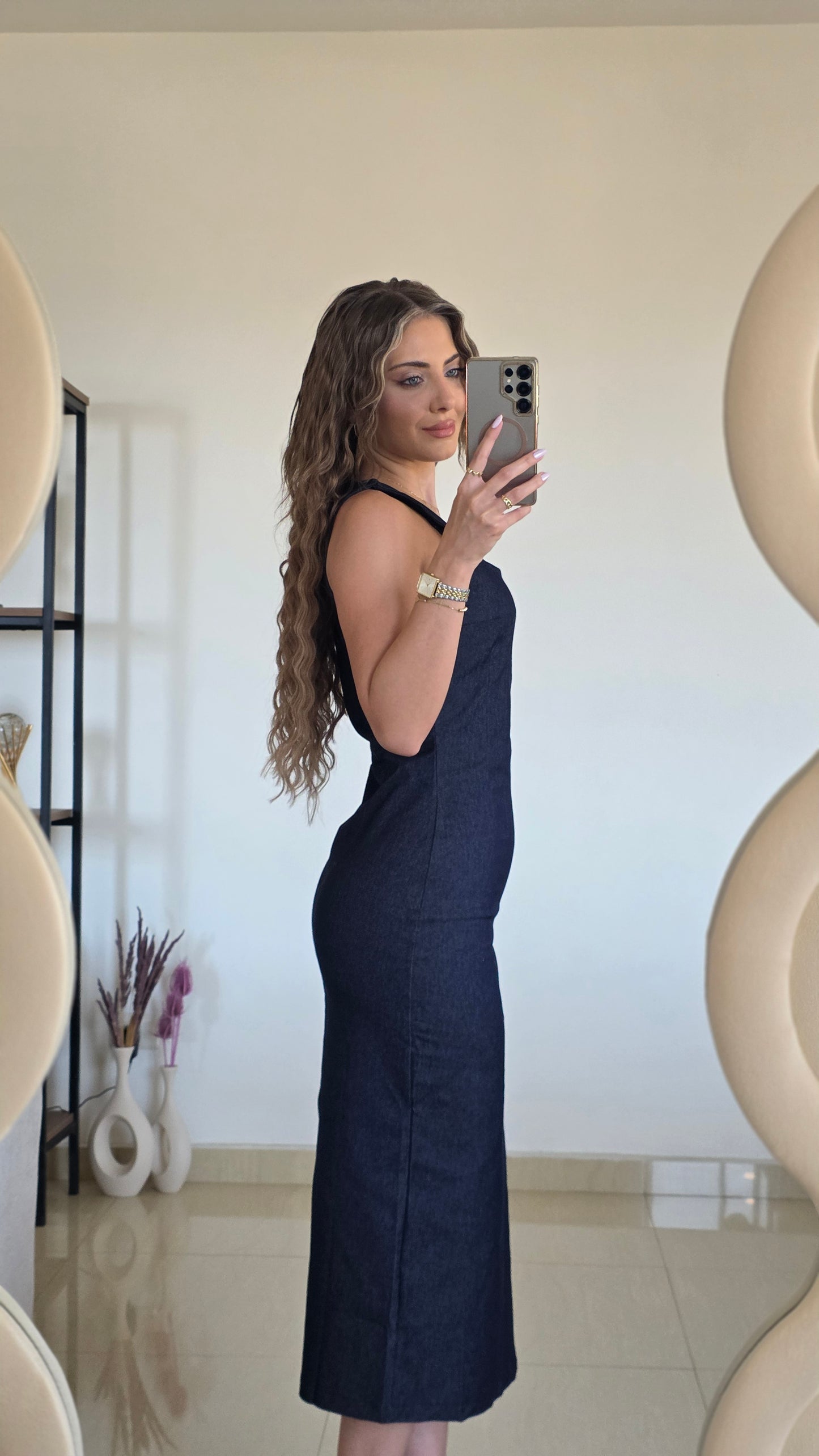 Margot Denim Midi Dress – Dark Blue