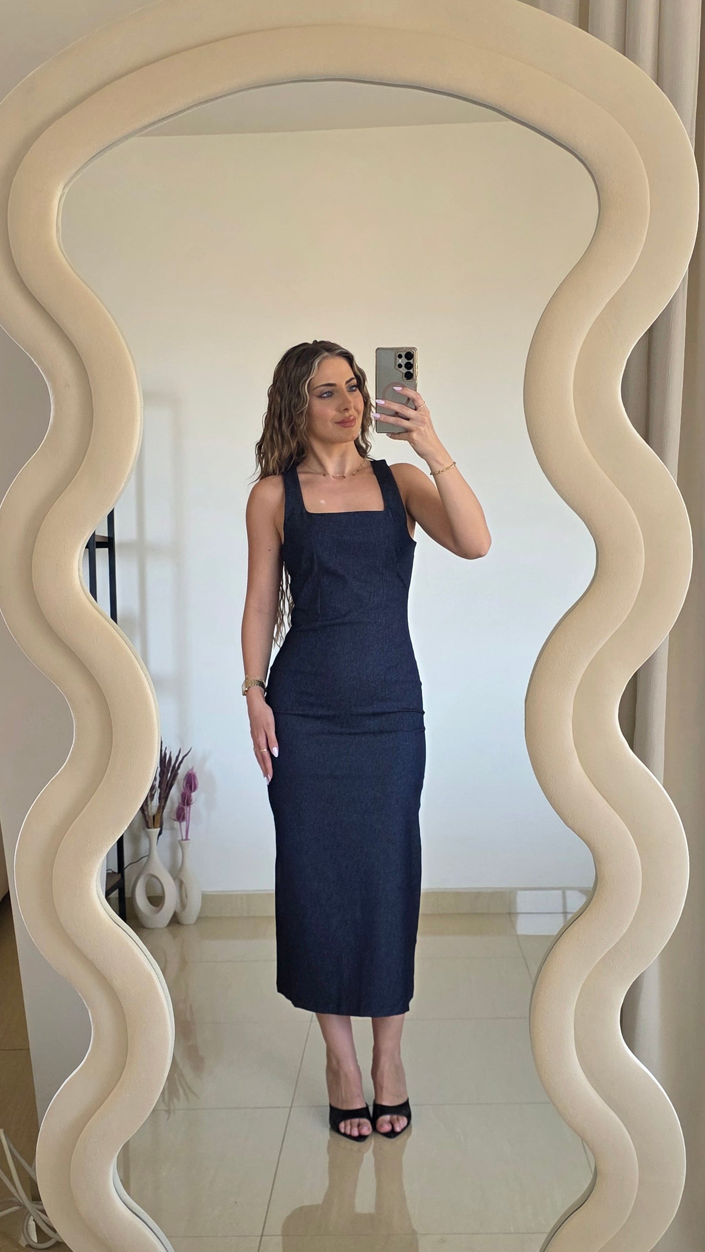 Margot Denim Midi Dress – Dark Blue