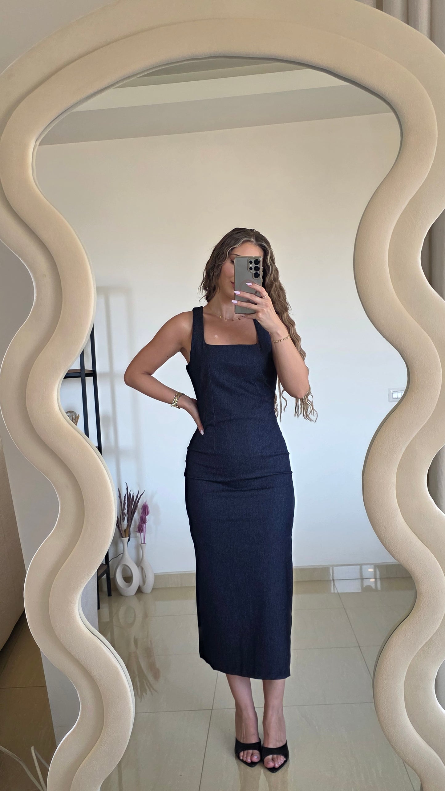 Margot Denim Midi Dress – Dark Blue