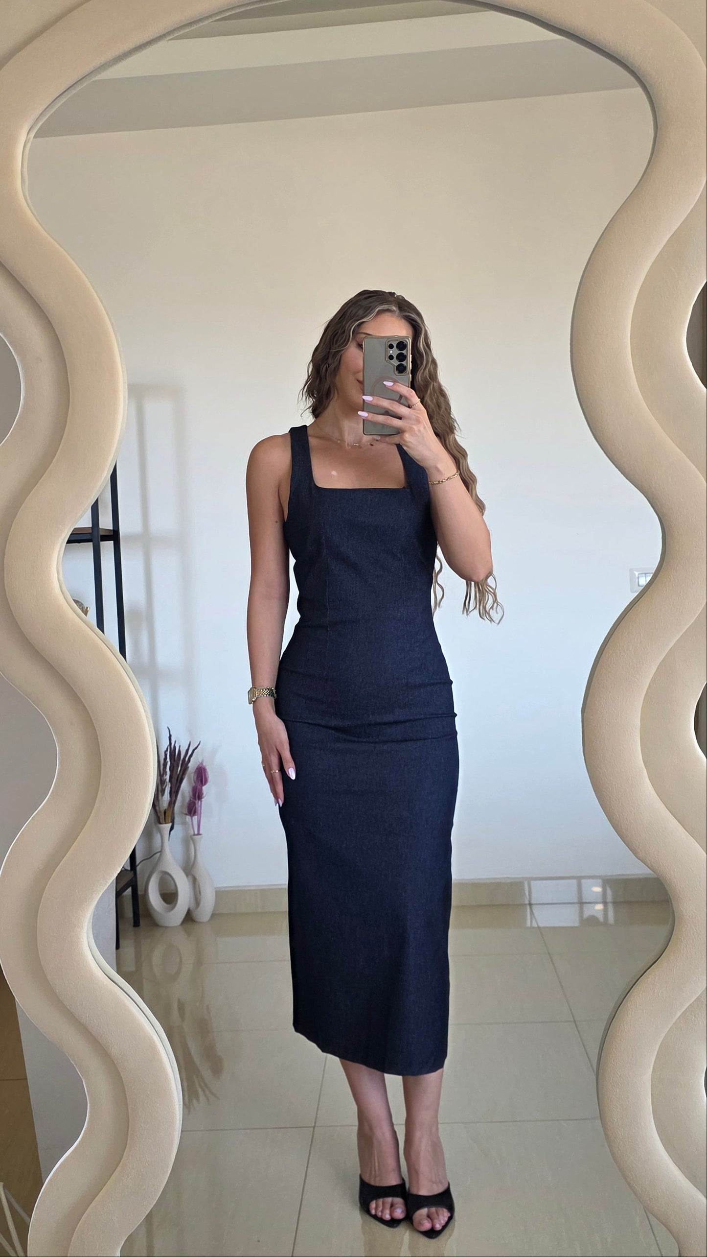 Margot Denim Midi Dress – Dark Blue
