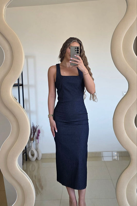 Margot Denim Midi Dress – Dark Blue