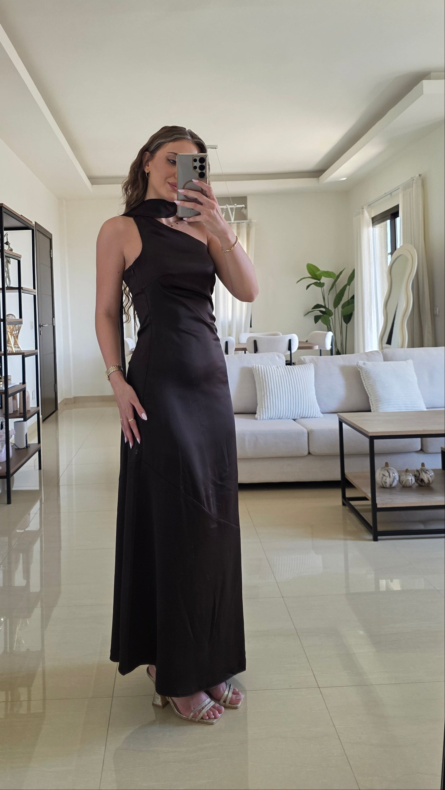 Aurelia Satin Maxi Dress – Brown