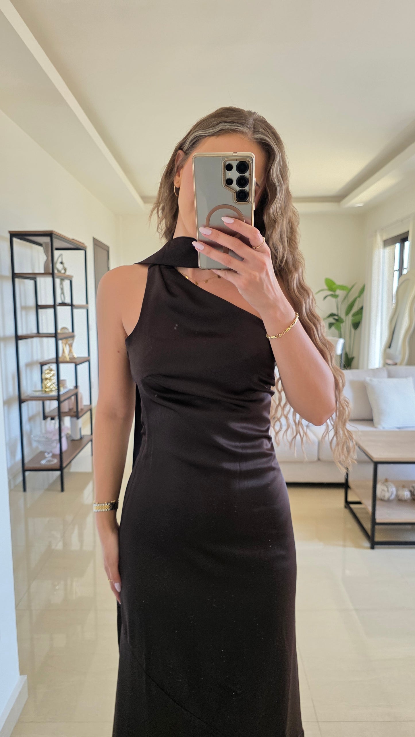 Aurelia Satin Maxi Dress – Brown