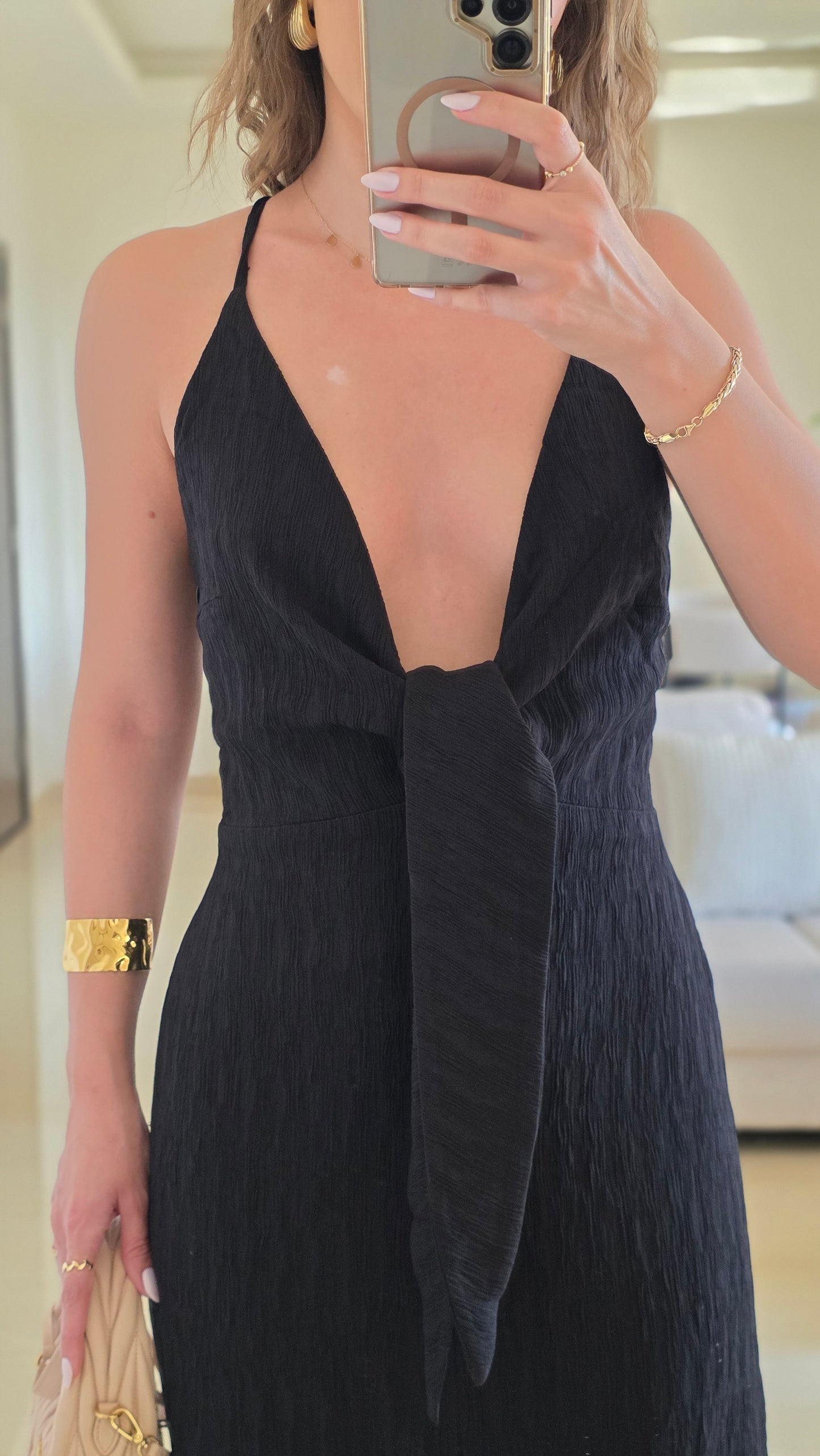 Serena Plunge Maxi Dress – Black