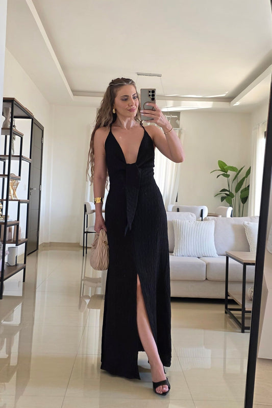 Serena Plunge Maxi Dress – Black