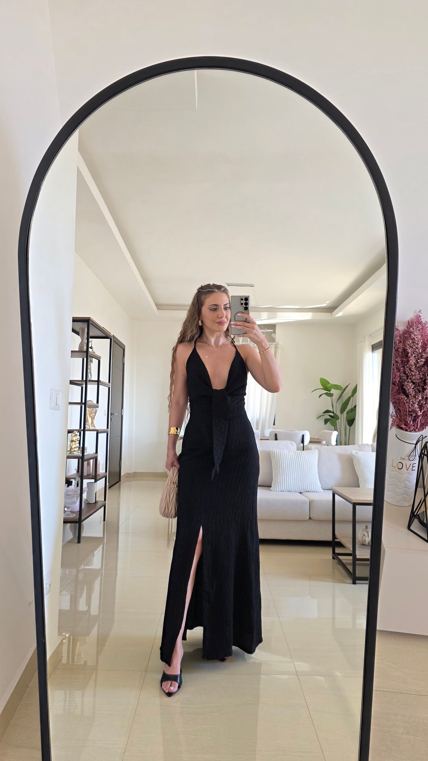 Serena Plunge Maxi Dress – Black