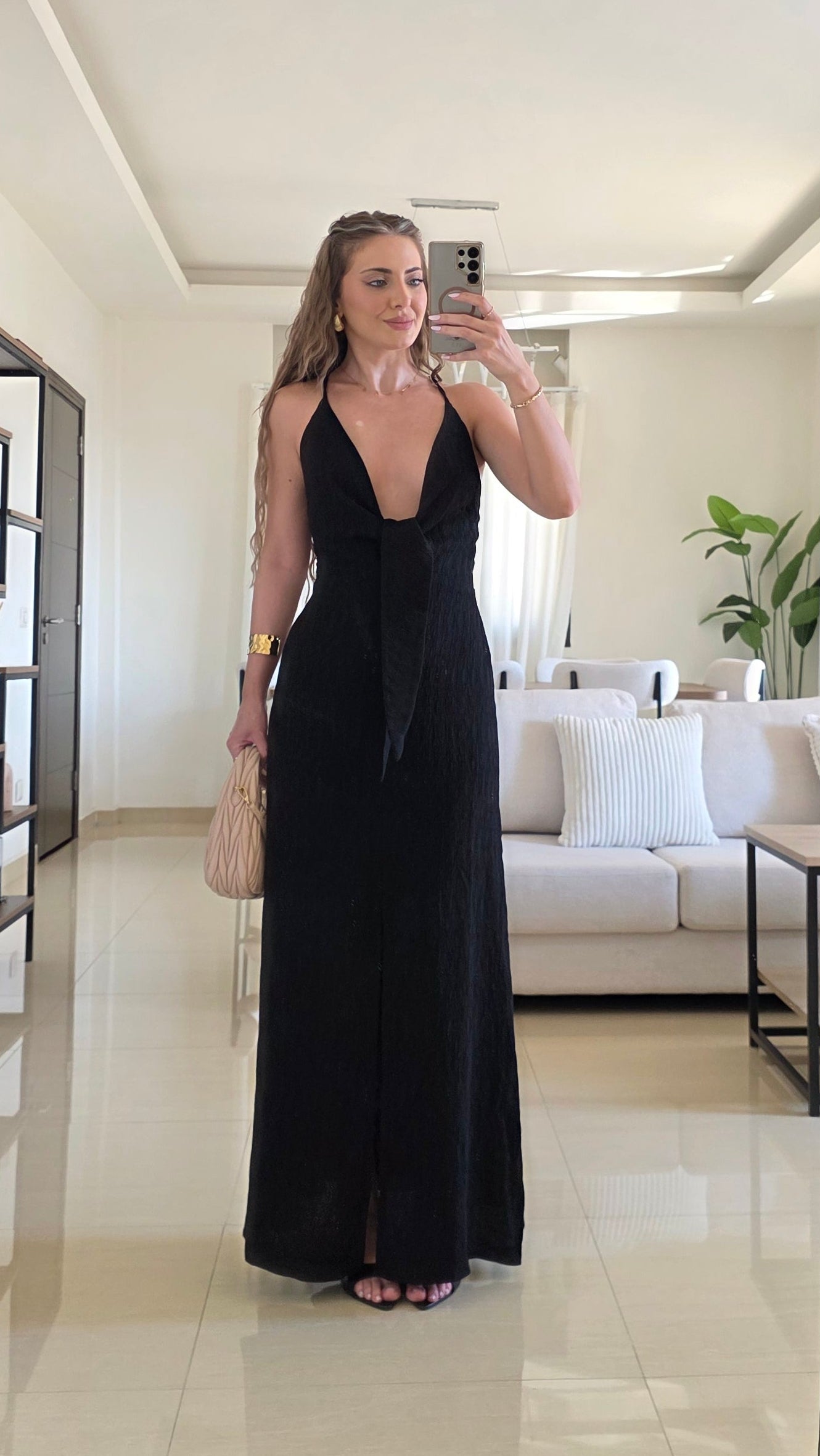 Serena Plunge Maxi Dress – Black