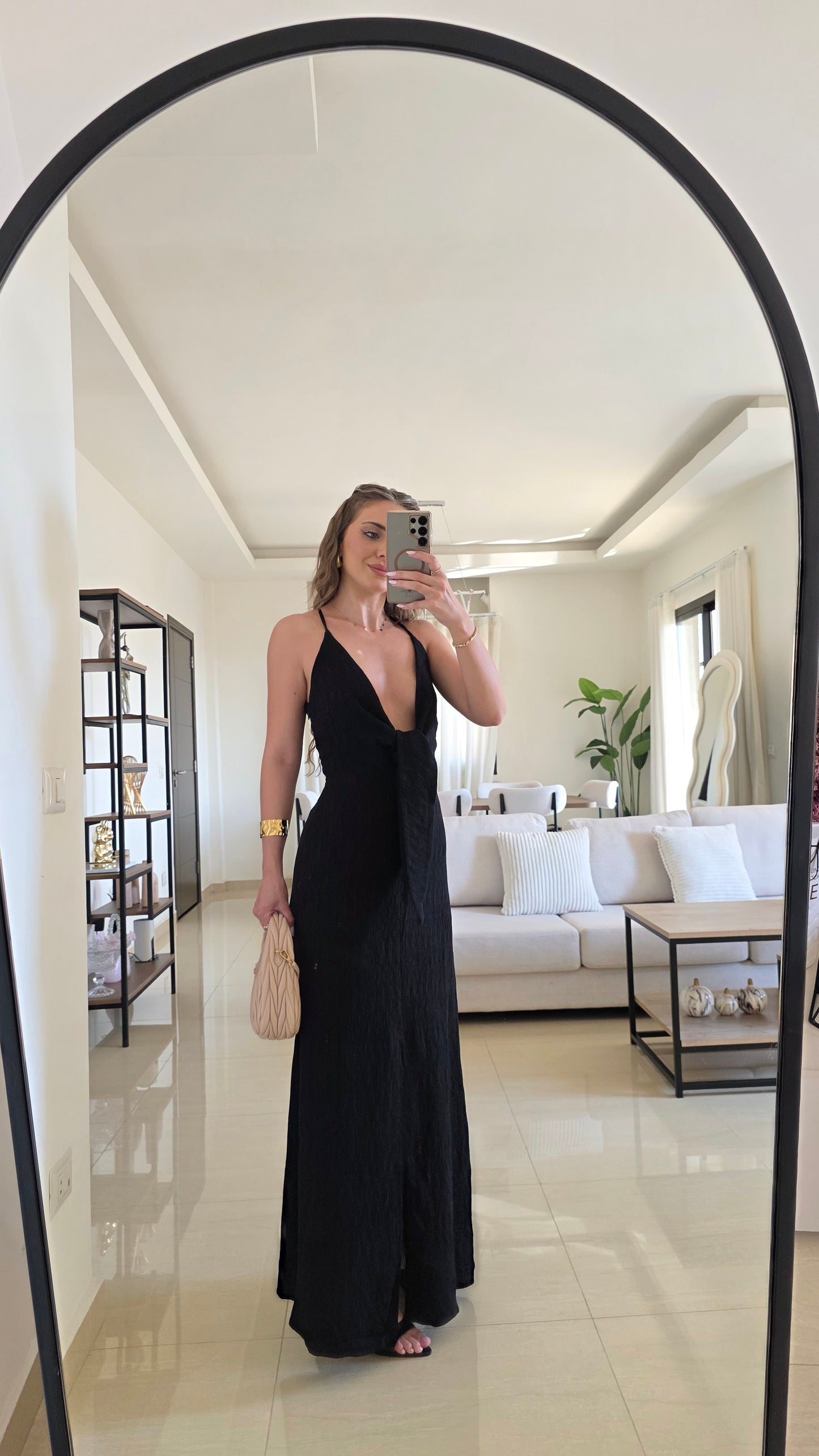 Serena Plunge Maxi Dress – Black