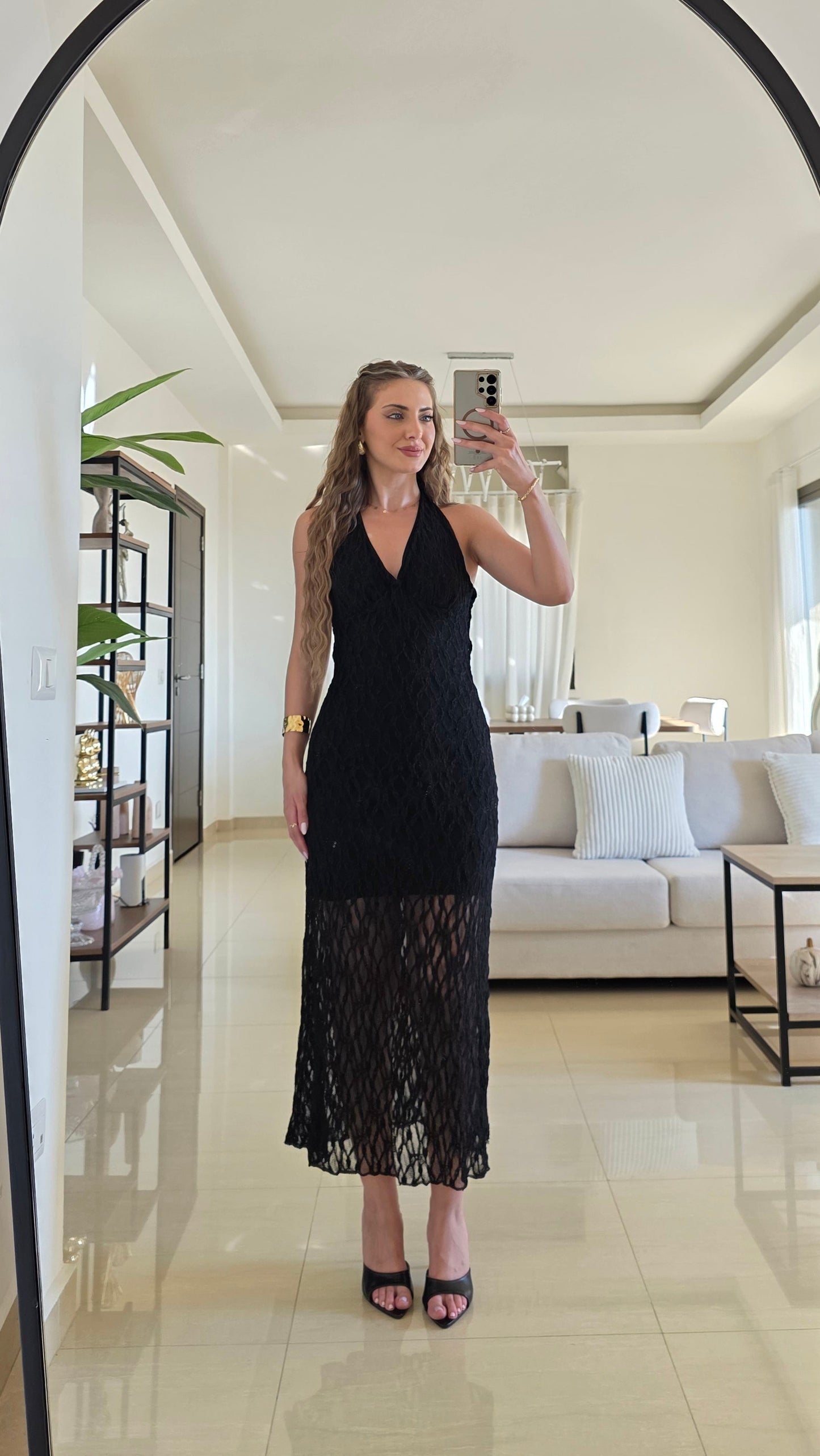 Anaïs Lace Midi Dress – Black