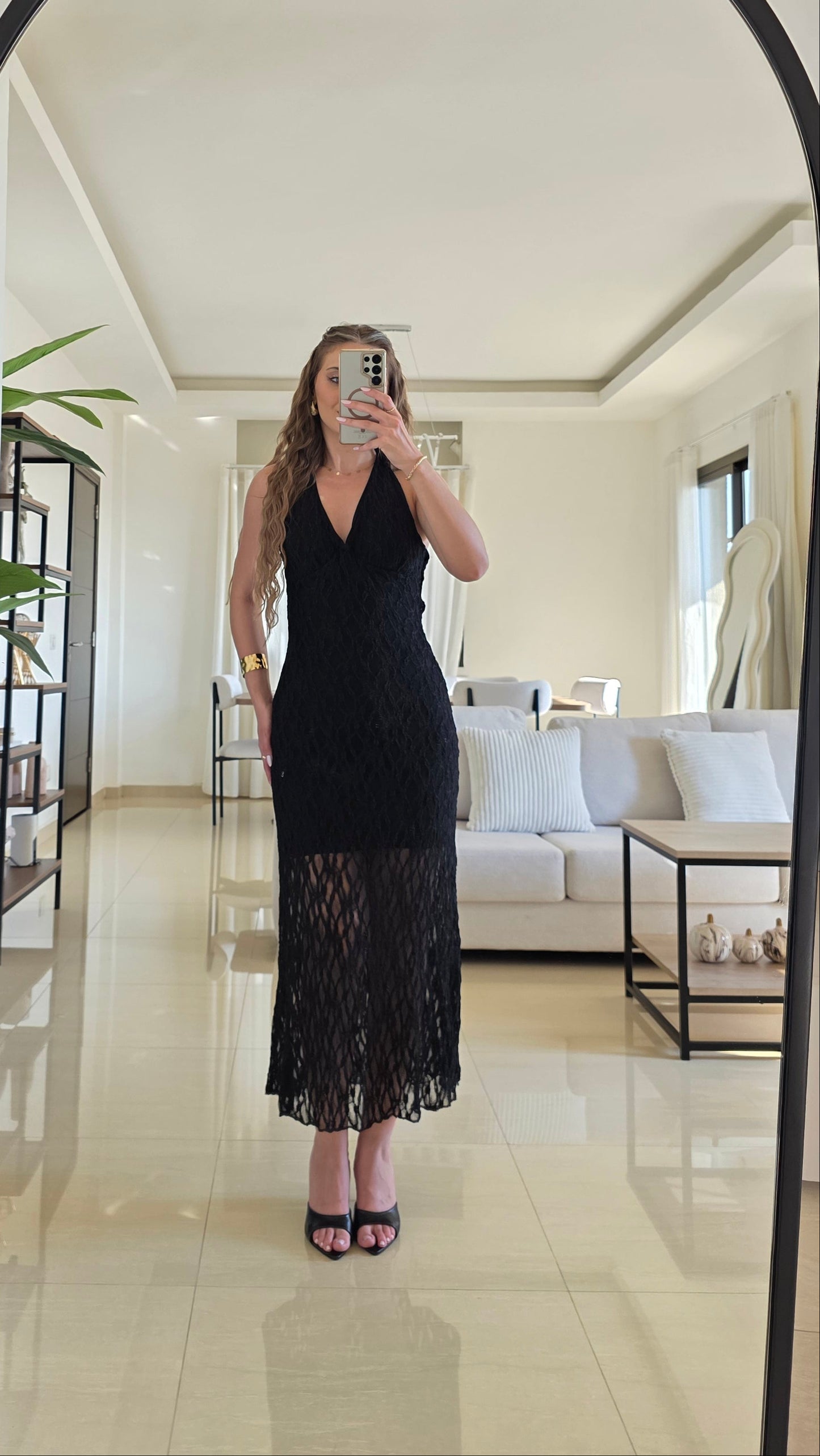 Anaïs Lace Midi Dress – Black
