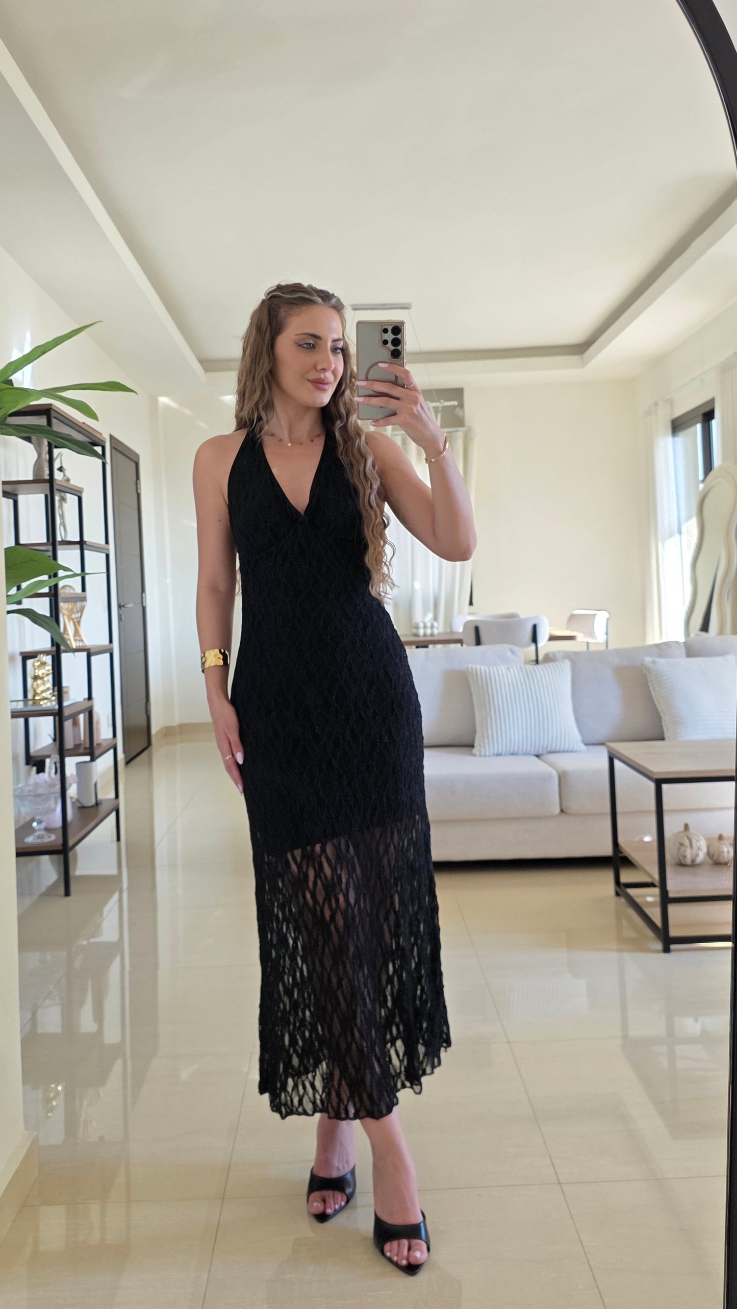 Anaïs Lace Midi Dress – Black