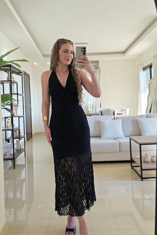 Anaïs Lace Midi Dress – Black
