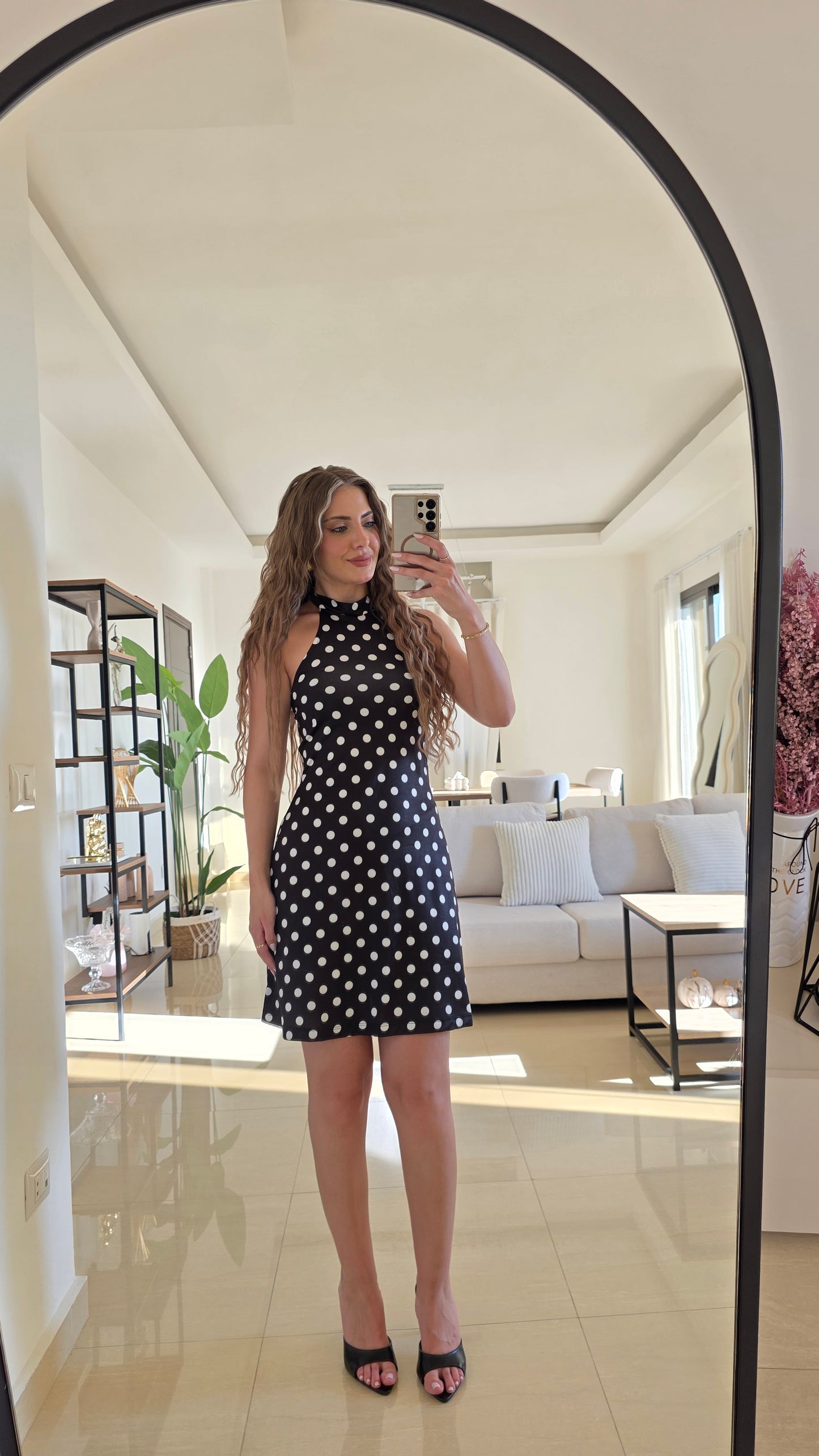 Coralie Polka Dots Mini Dress – Black