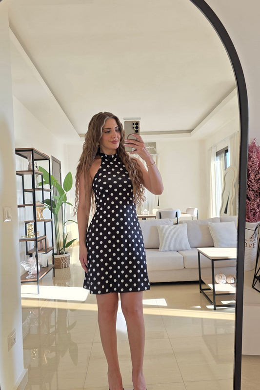 Coralie Polka Dots Mini Dress – Black