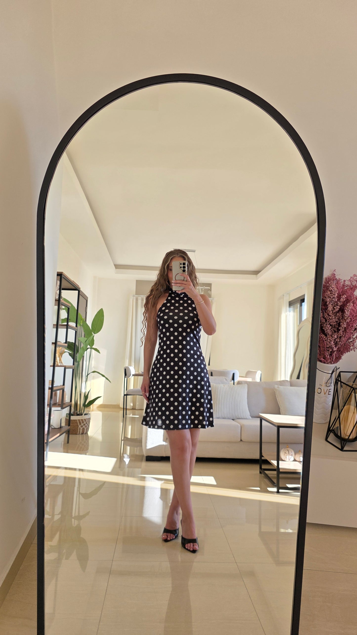 Coralie Polka Dots Mini Dress – Black