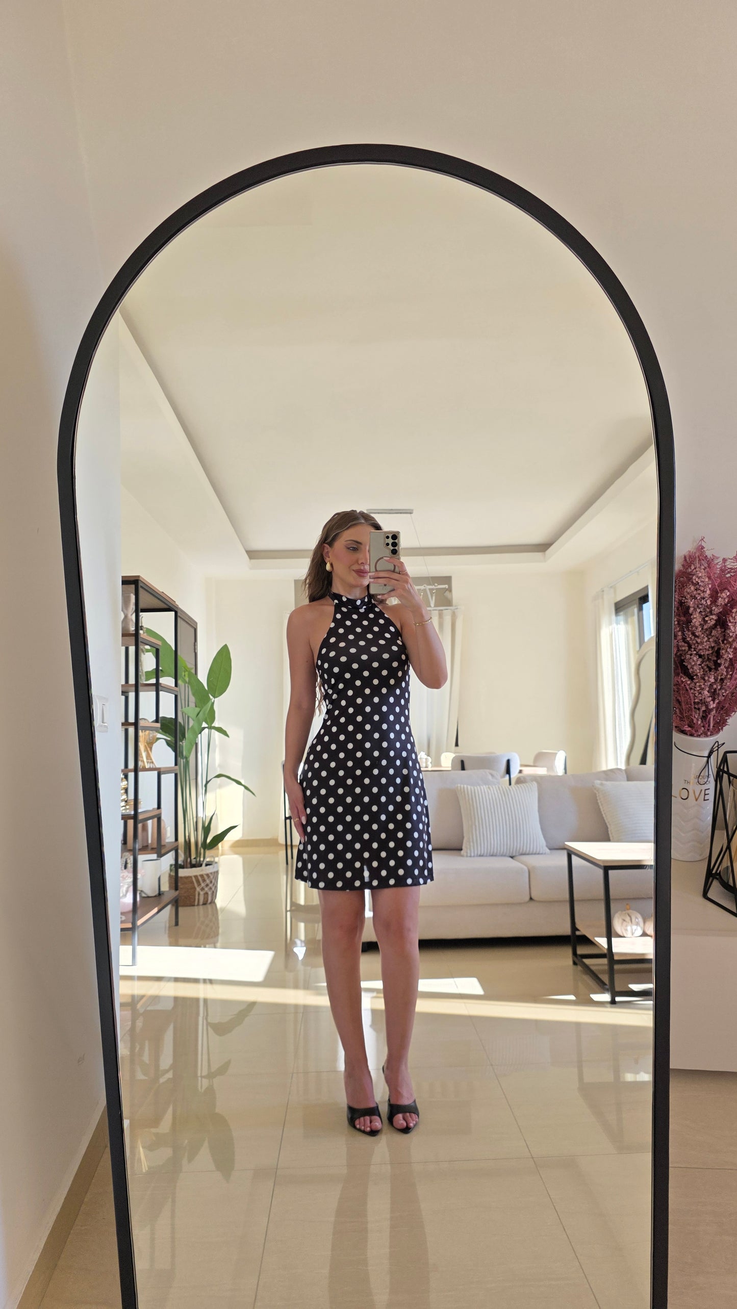 Coralie Polka Dots Mini Dress – Black
