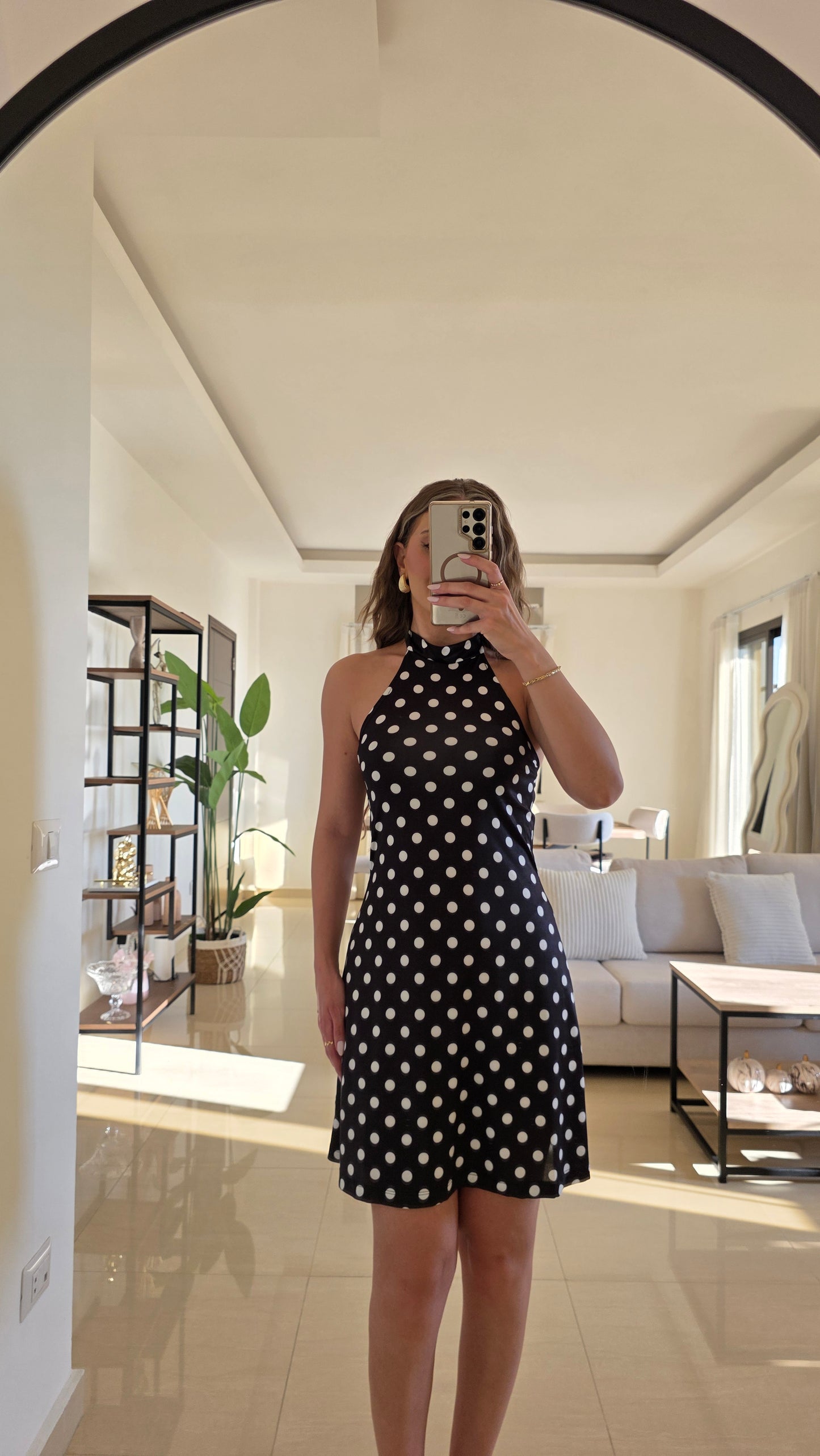 Coralie Polka Dots Mini Dress – Black
