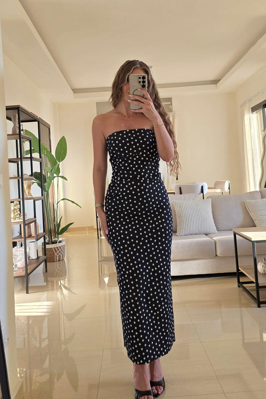 Daphne Denim Polka Dots Midi Dress