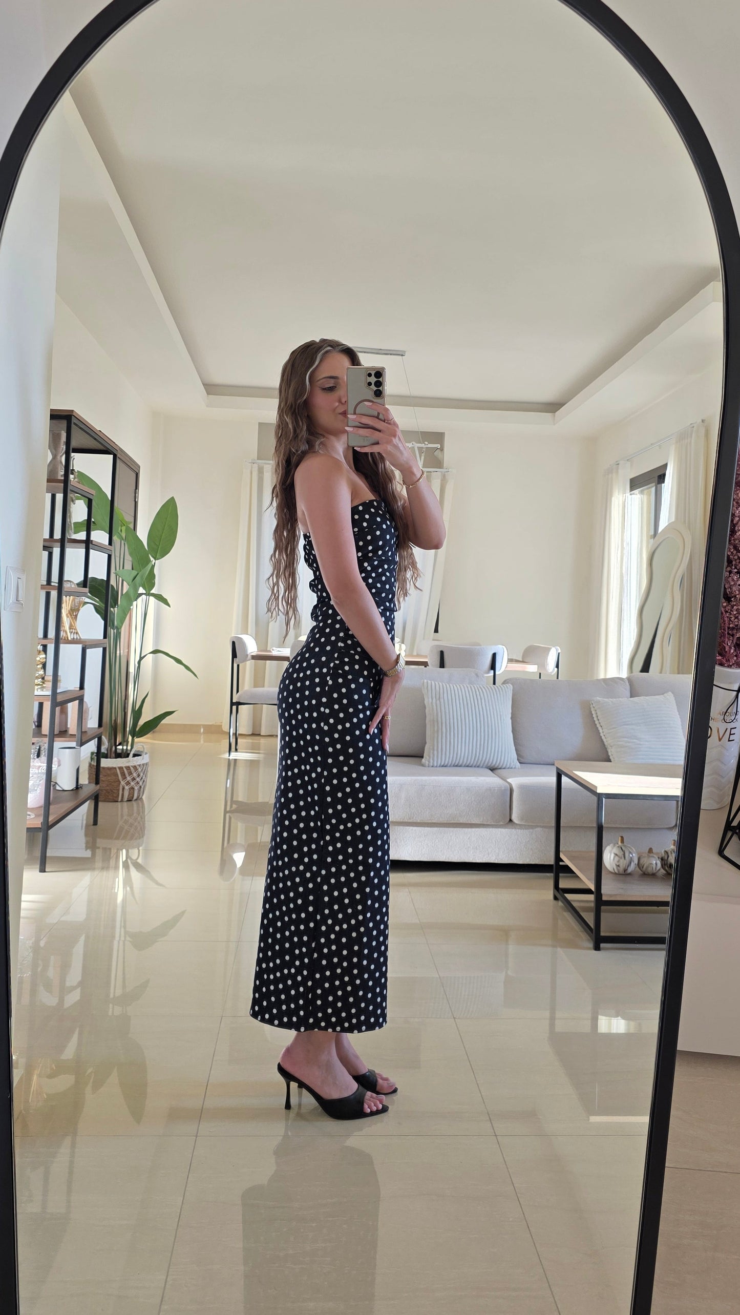 Daphne Denim Polka Dots Midi Dress