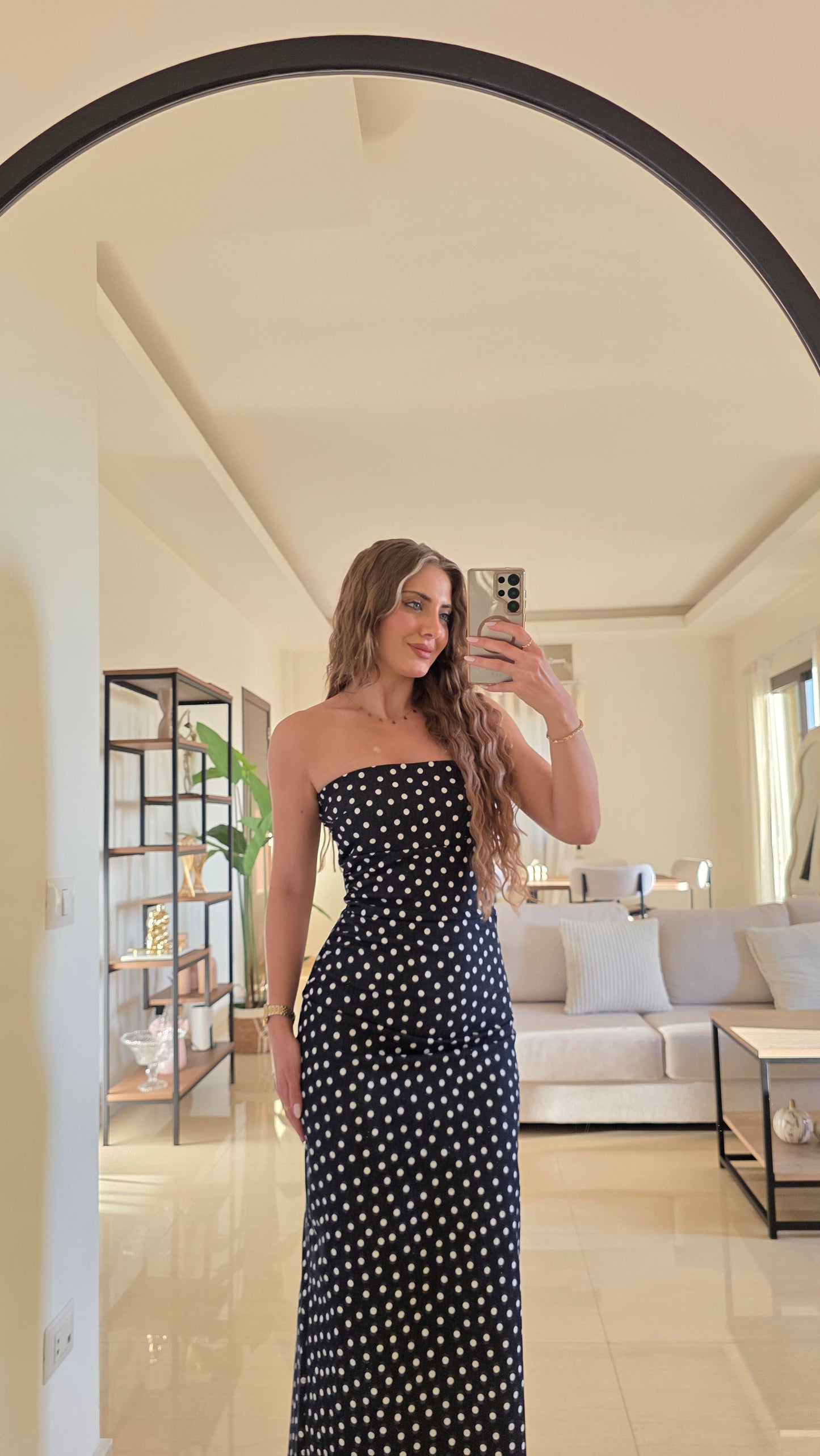 Daphne Denim Polka Dots Midi Dress