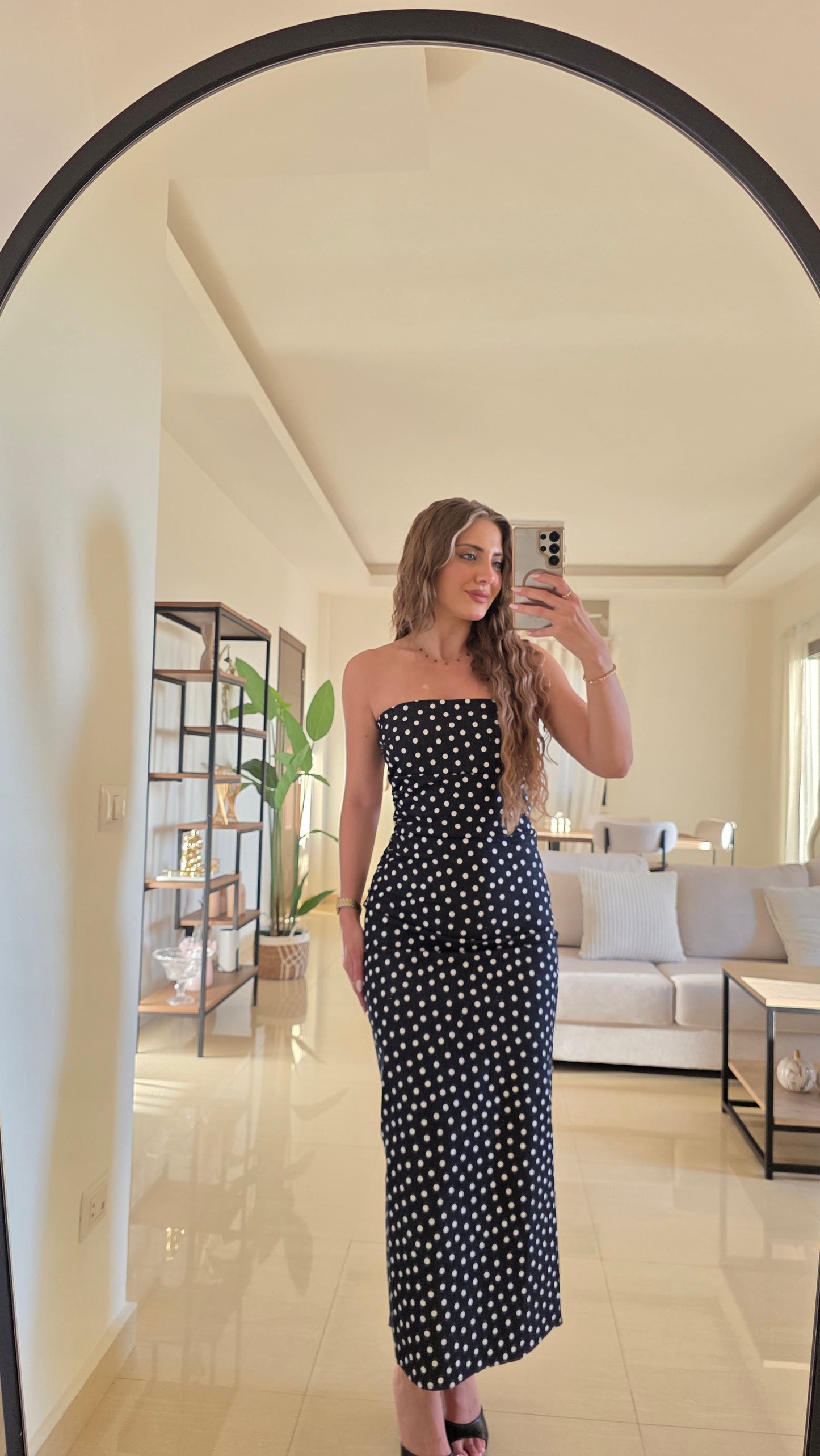 Daphne Denim Polka Dots Midi Dress